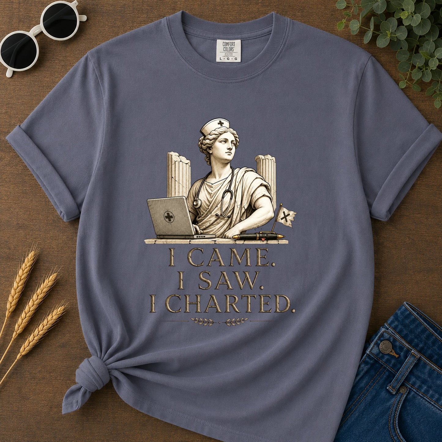 I Came I Saw I Charted T-Shirt - Navy
