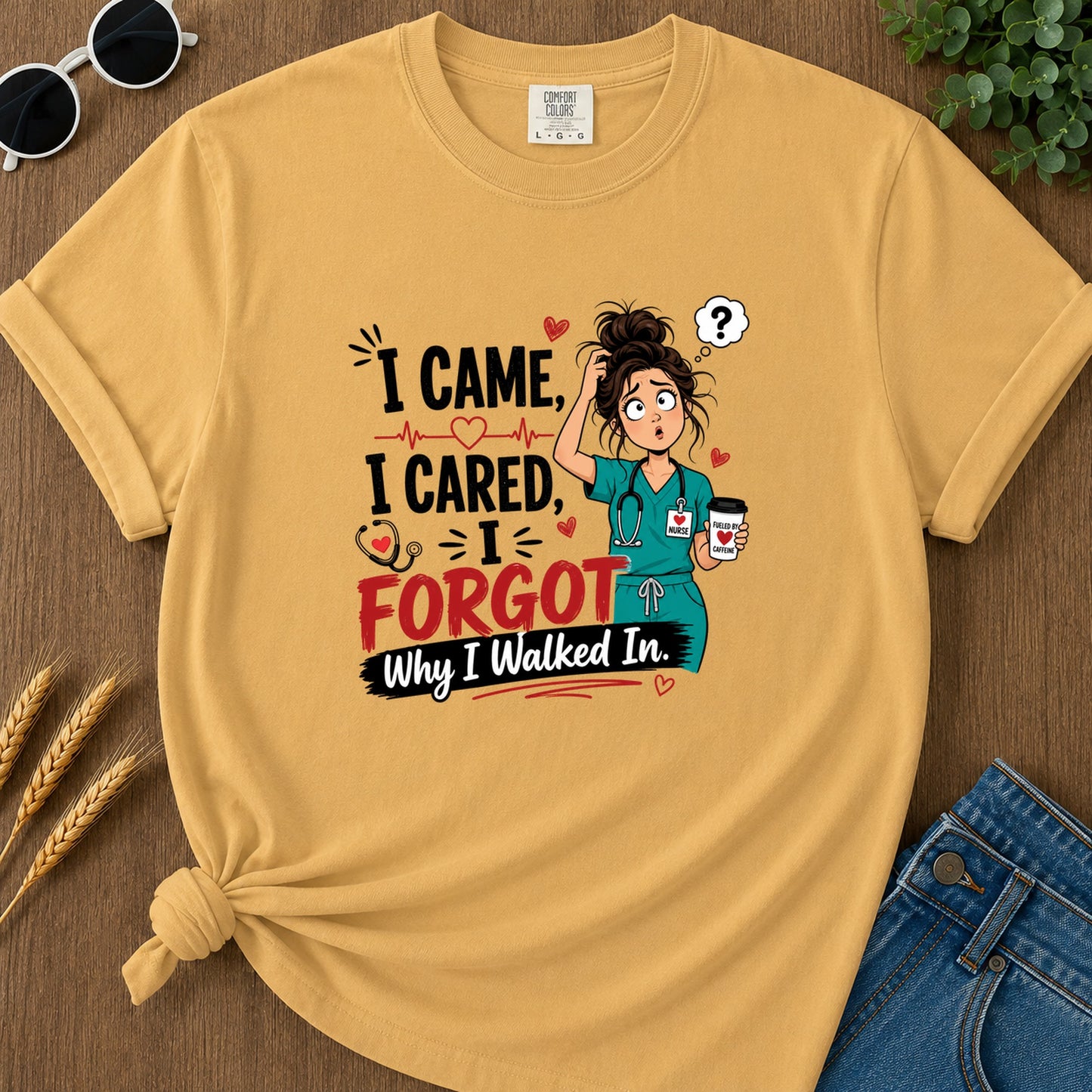 Icame I Cared T-Shirt - Mustard