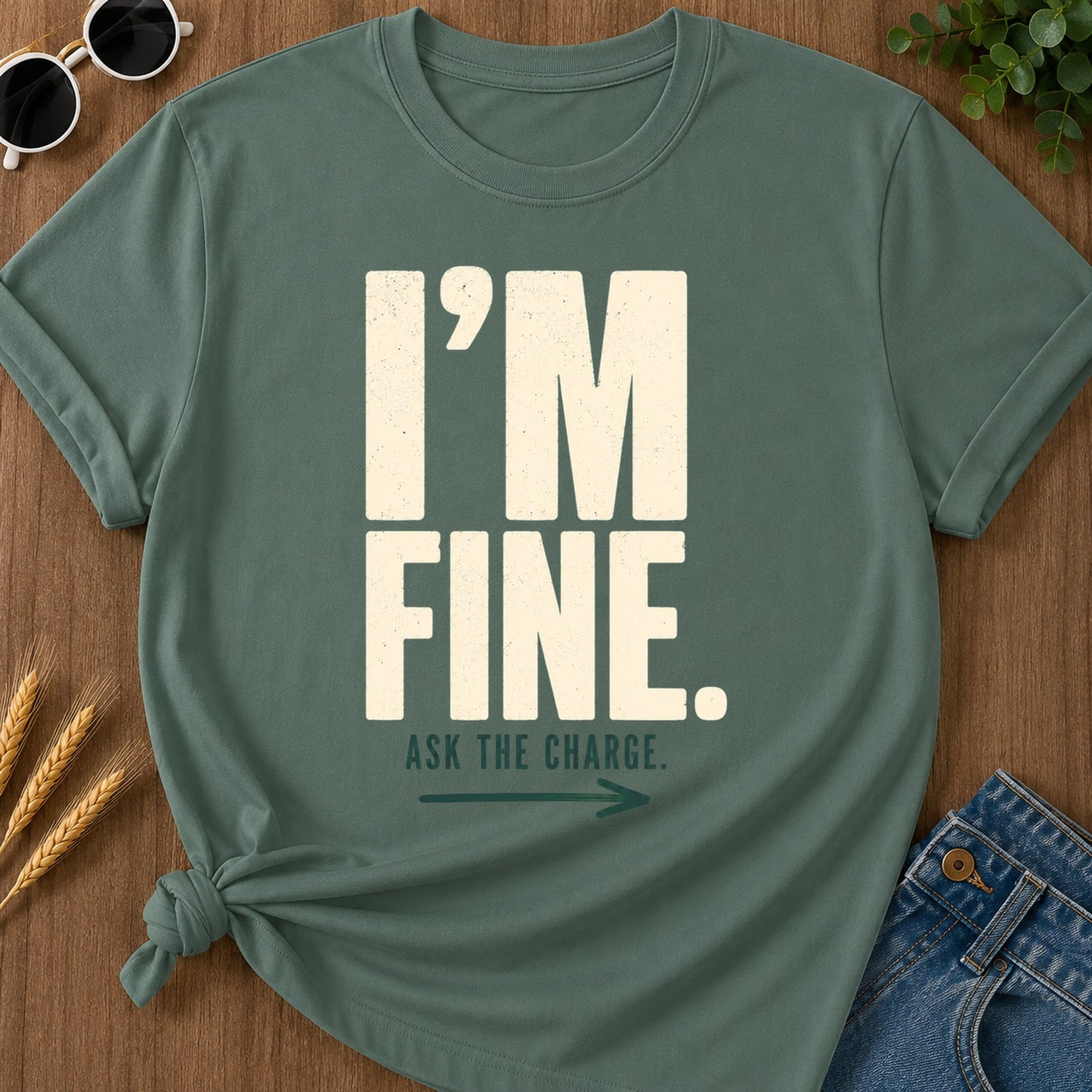 Im Fine Ask The Charge T-Shirt - Blue Spruce