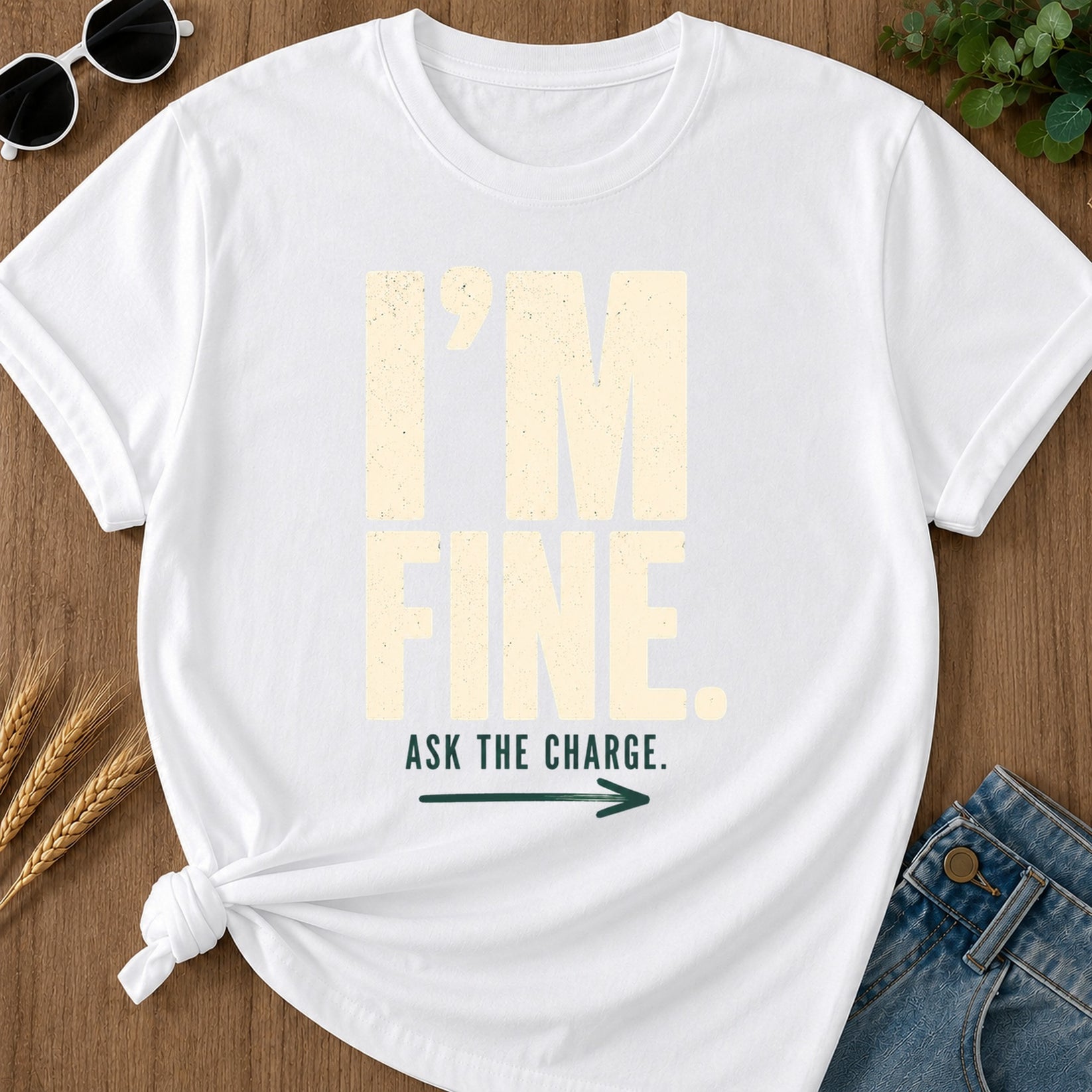 Im Fine Ask The Charge T-Shirt - White