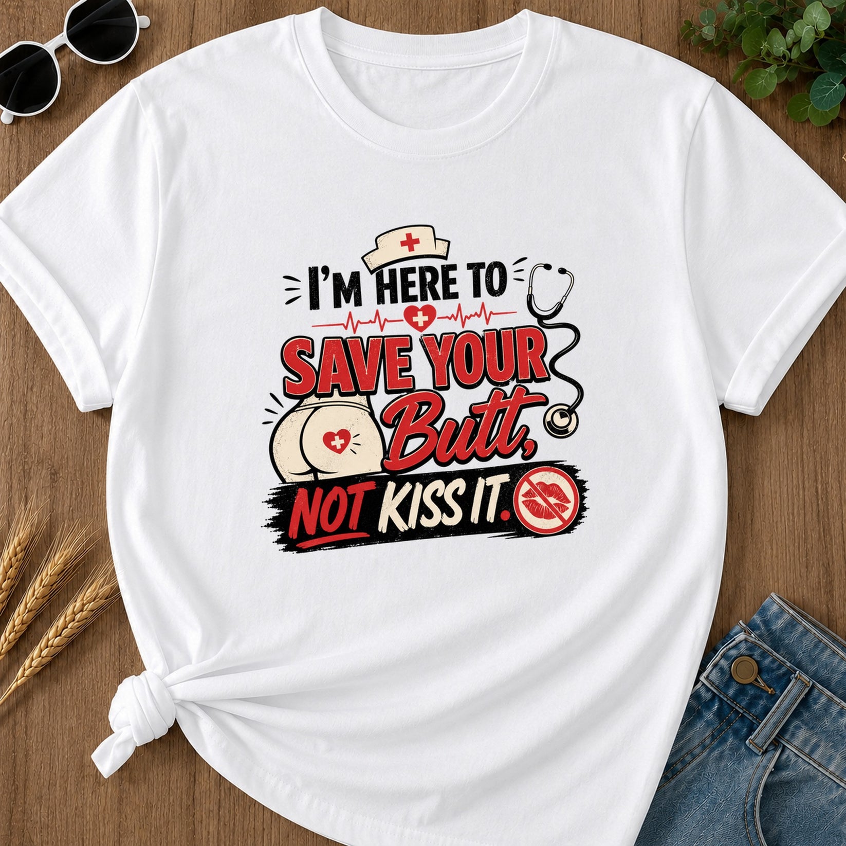 Im Here To Save Your Butt T-Shirt - White