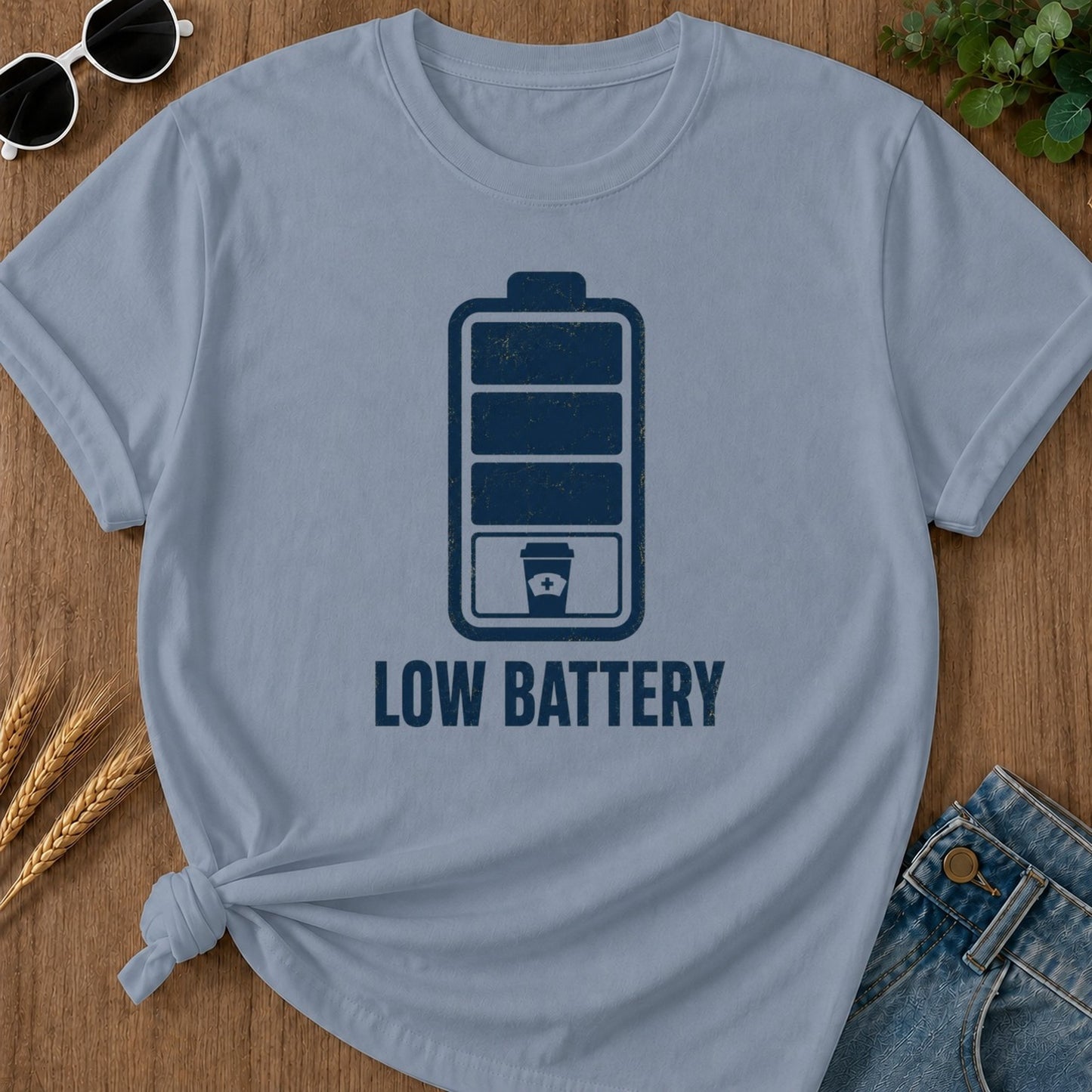 Low Battery T-shirt - Blue Jean Mockup