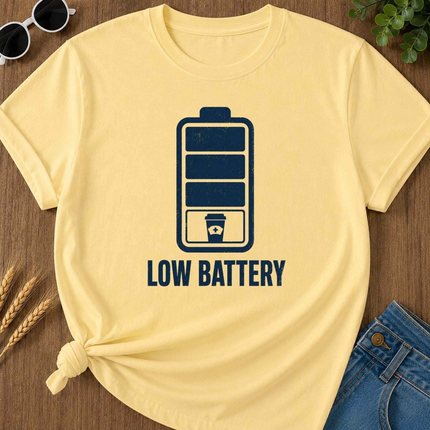 Low Battery T-shirt - Butter Mockup