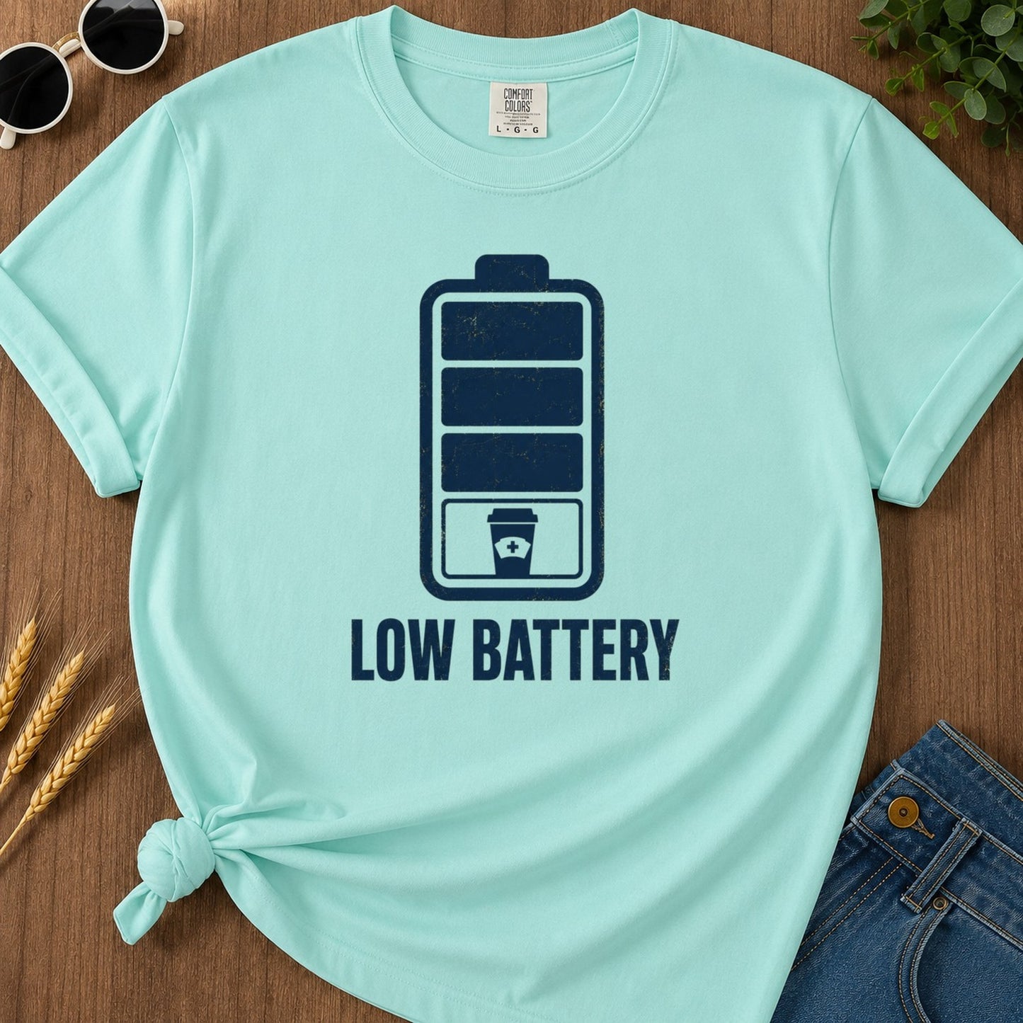 Low Battery T-shirt - Chalky Mint Mockup