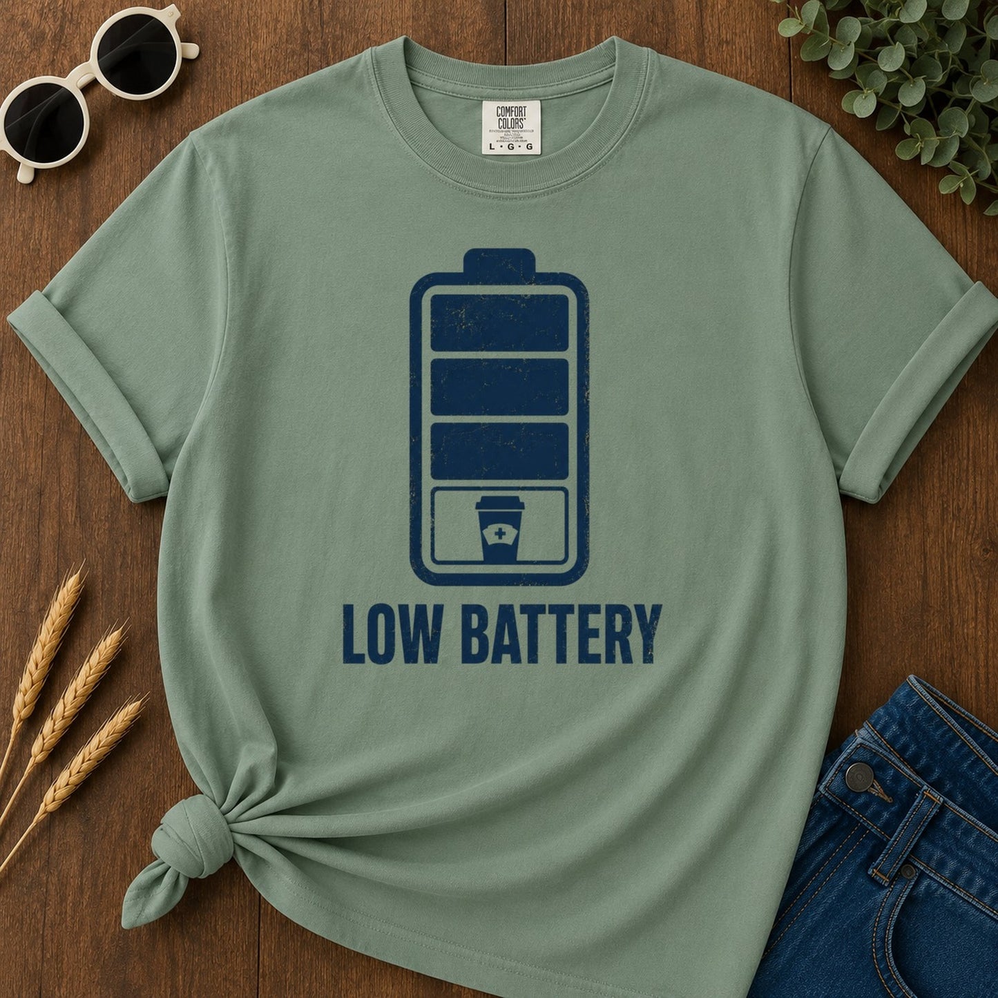 Low Battery T-shirt - Light Green Mockup