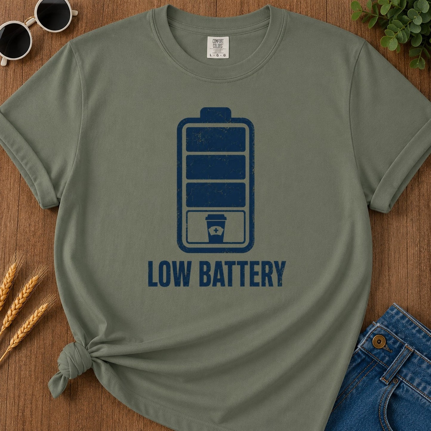 Low Battery T-shirt - Moss Mockup