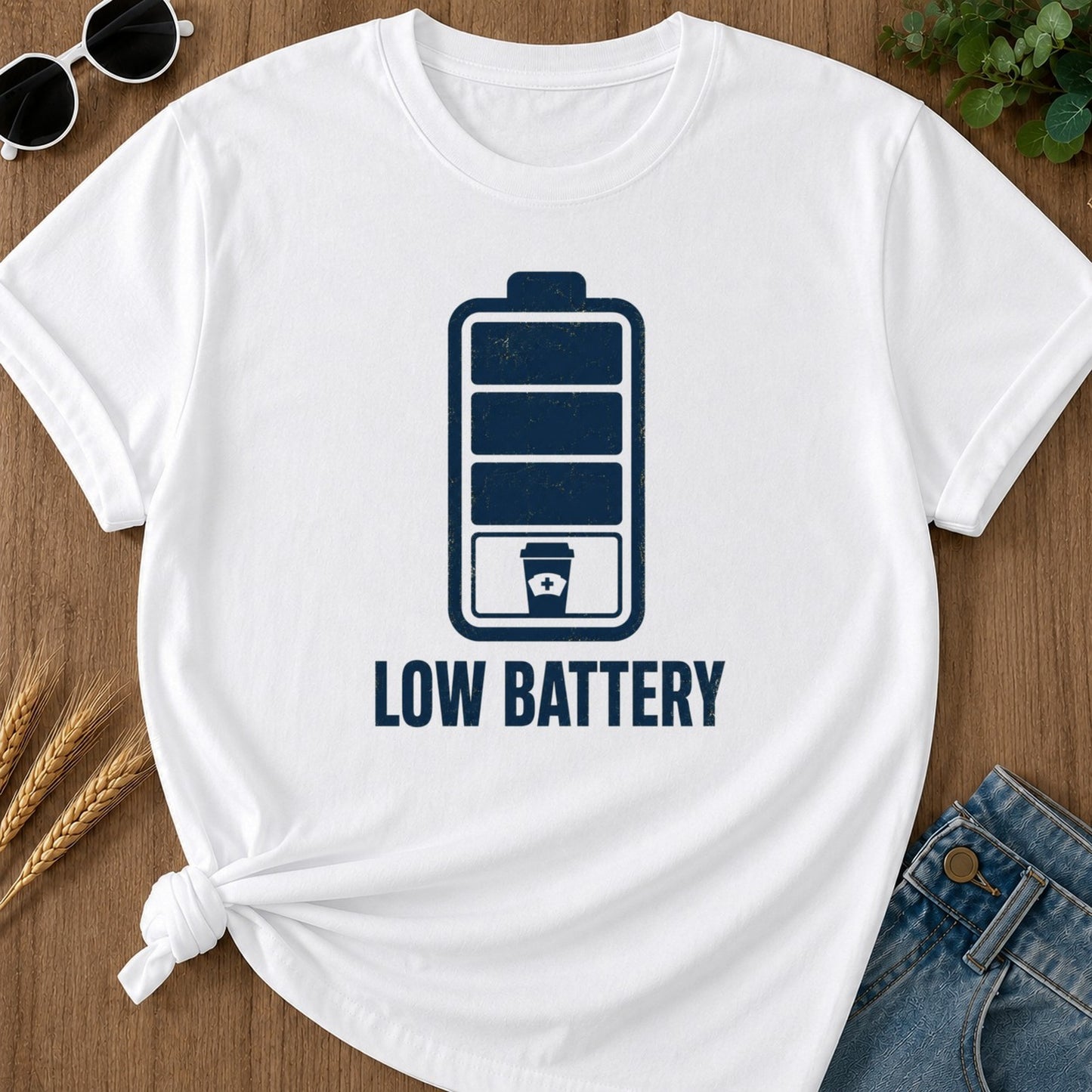 Low Battery T-shirt - White Mockup