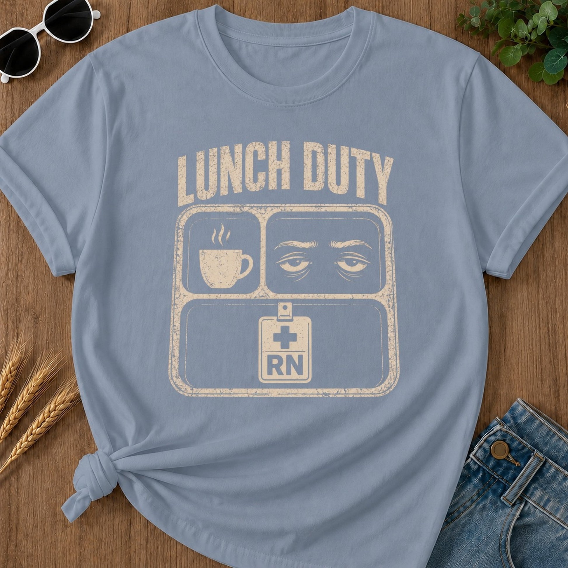 Lunch Duty T-shirt - Blue Jean Mockup