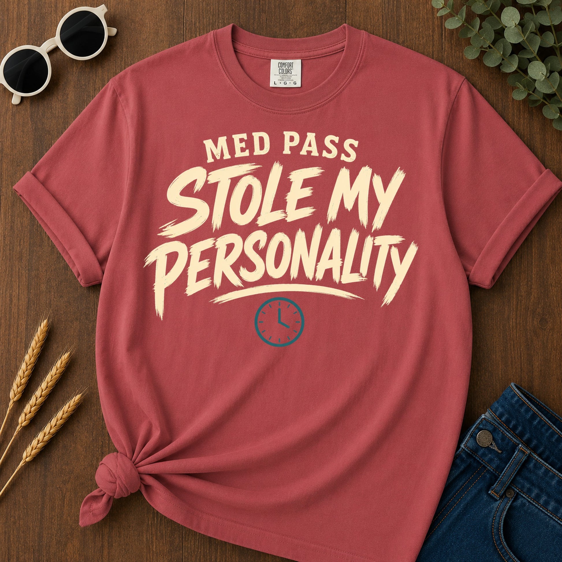 Med Pass Stole Personality T-Shirt - Crimson