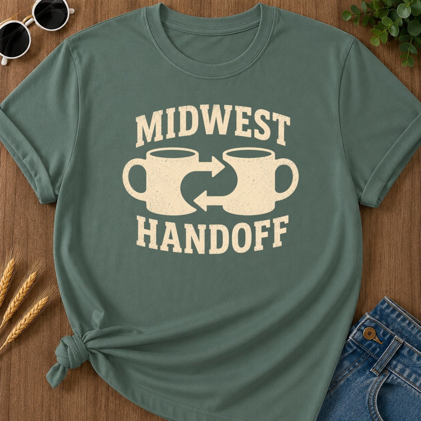Midwest Handoff T-shirt - Blue Spruce Mockup