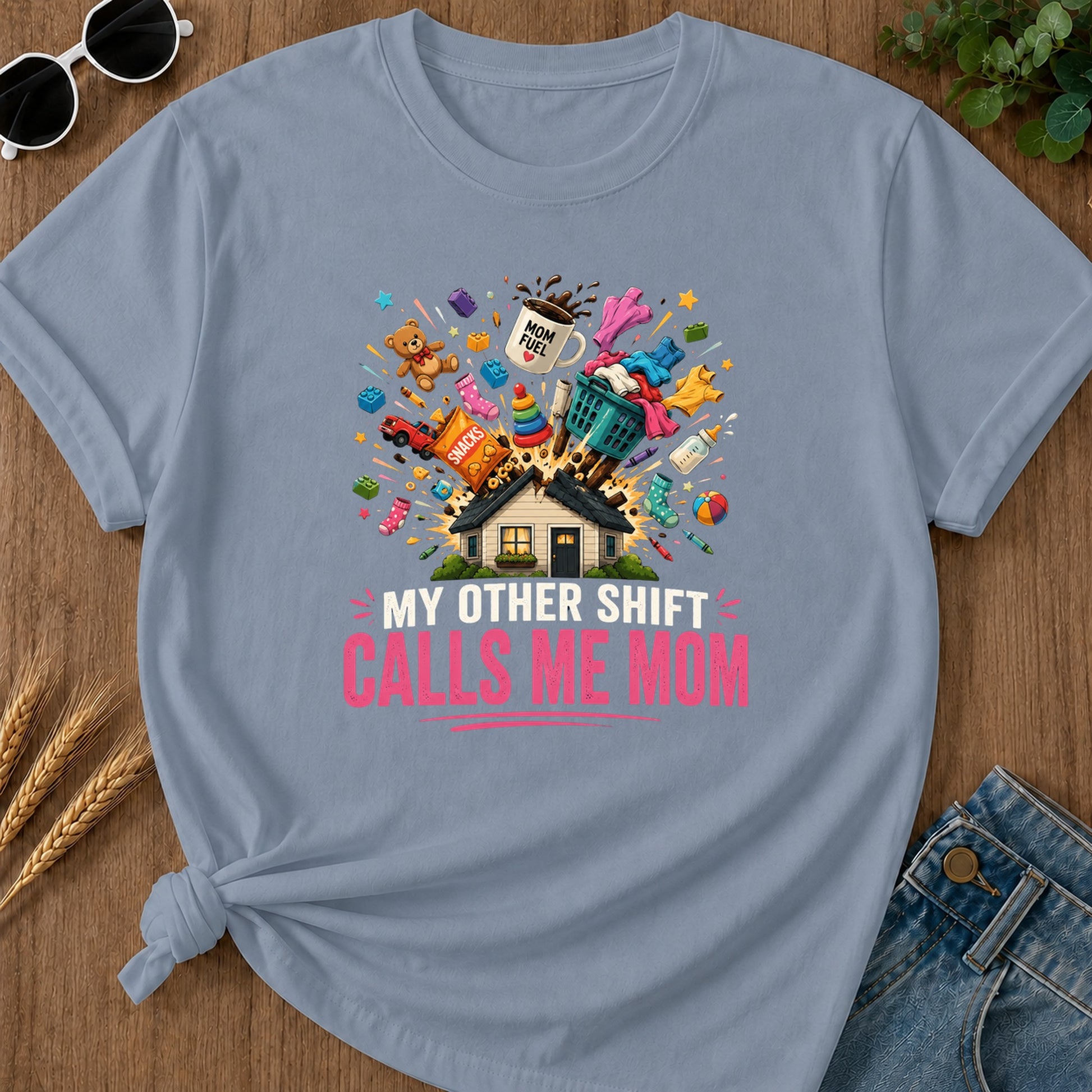 Mom Fuel Snacks T-Shirt - Blue Jean
