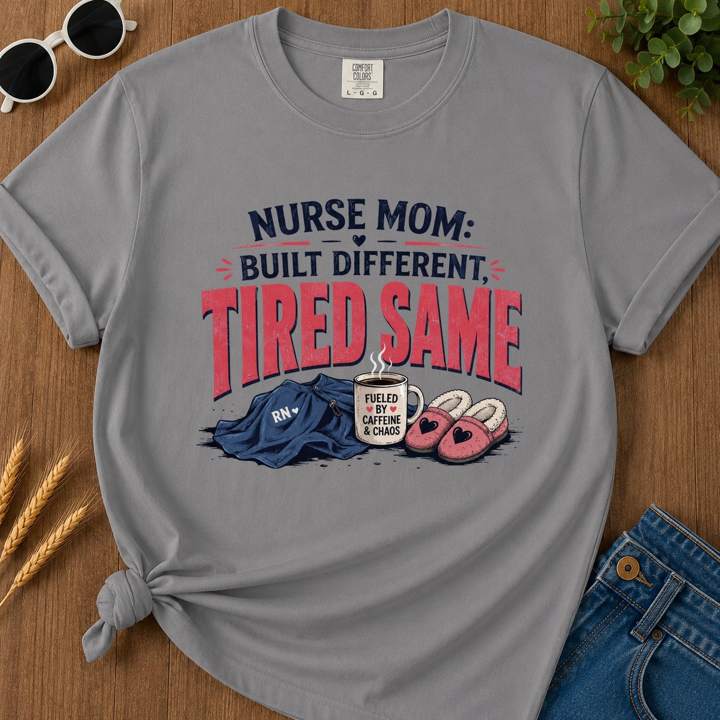 Mom Nurse Tdifferent Built Fueled By Rn Caffeine And Chaos T-Shirt - Grey