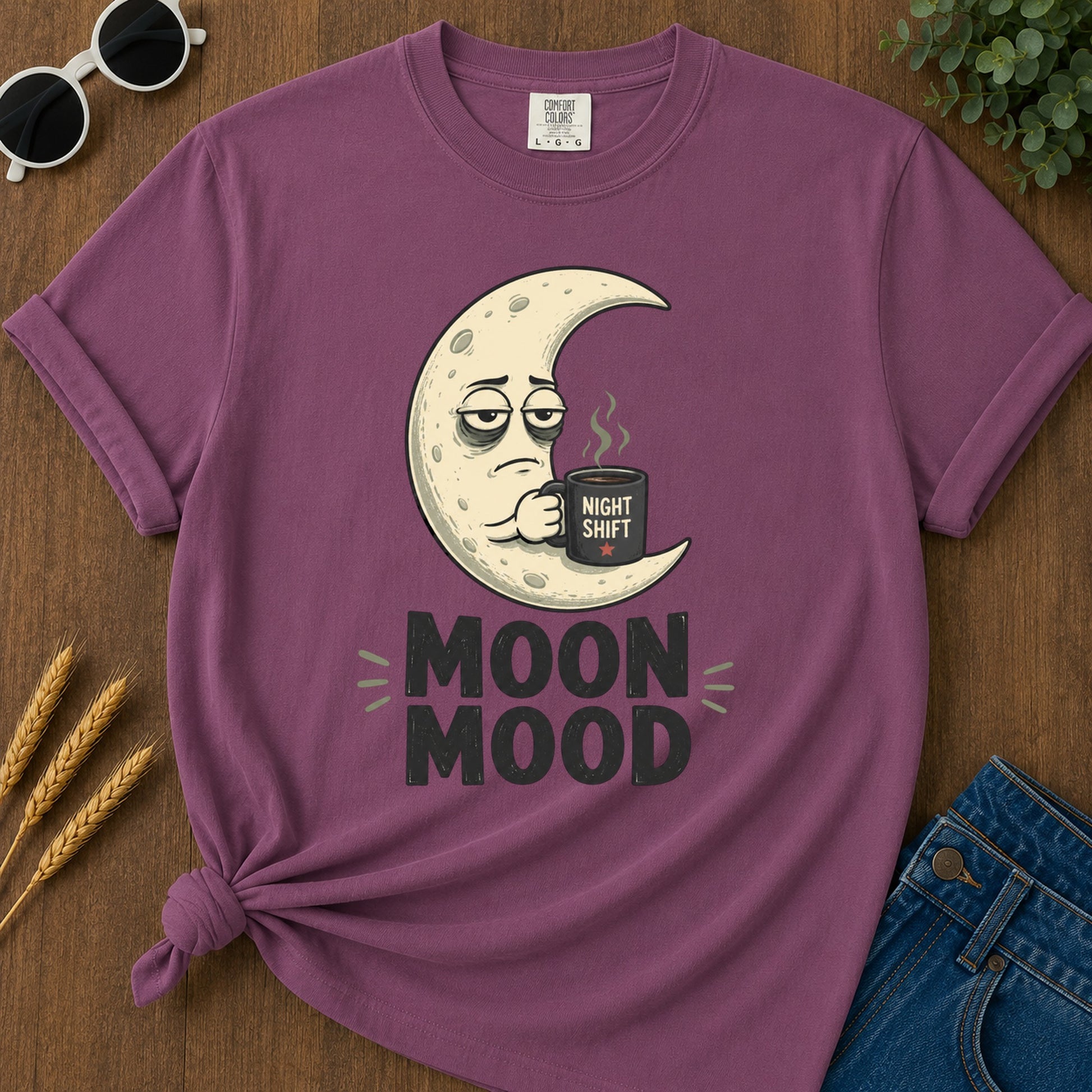 Moon Mood Night Shift T-Shirt - Berry