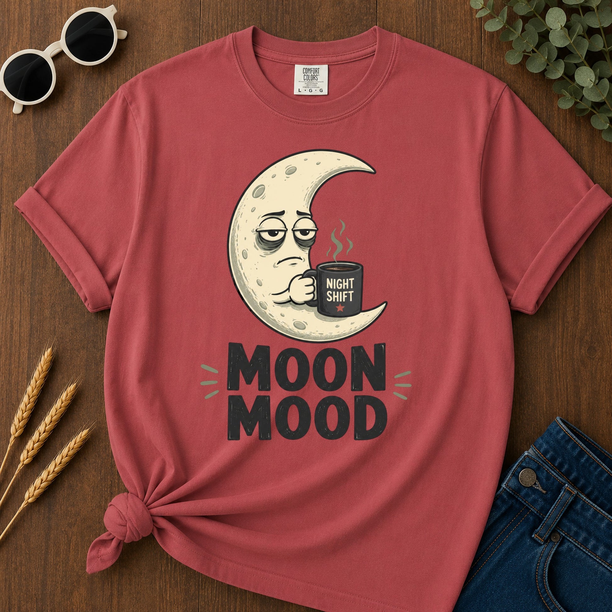 Moon Mood Night Shift T-Shirt - Crimson