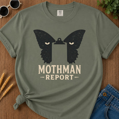 Mothman Report T-shirt - Moss Mockup