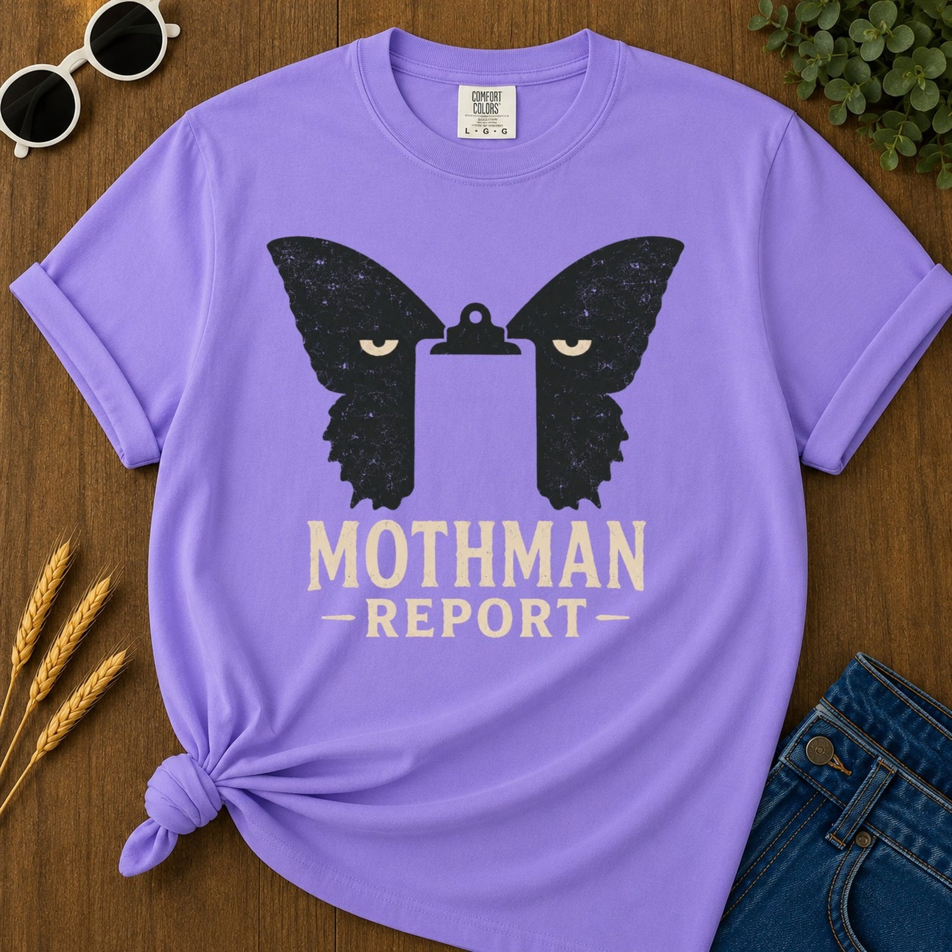 Mothman Report T-shirt - Violet Mockup