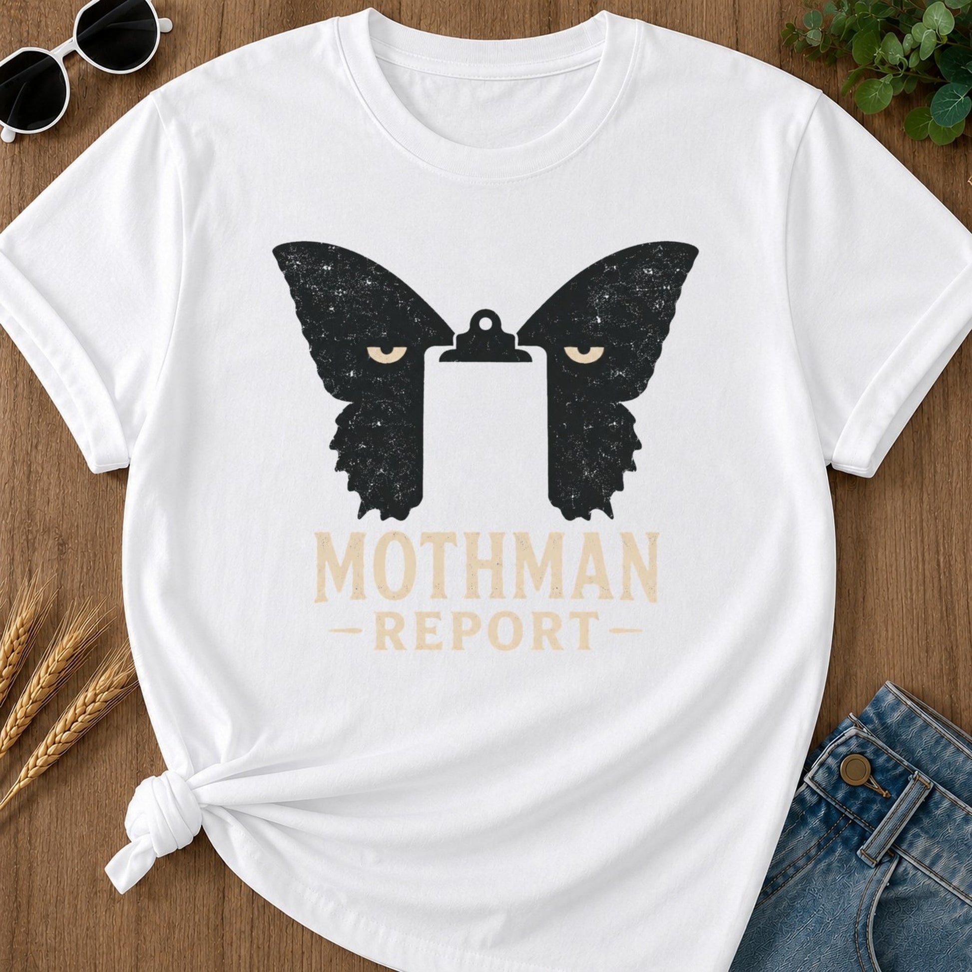 Mothman Report T-shirt - White Mockup