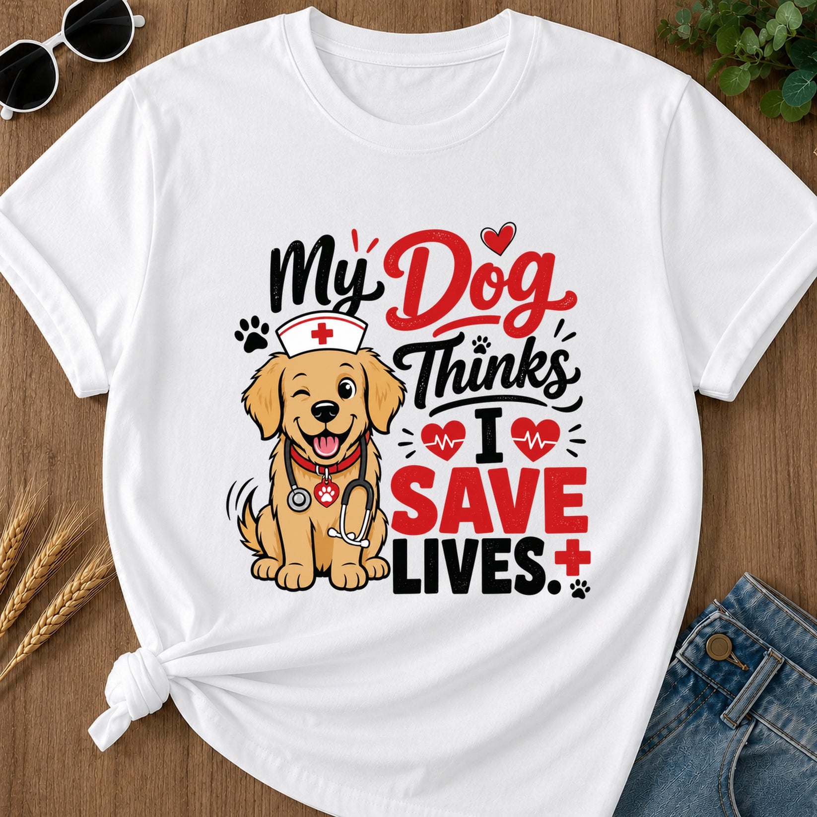 My Dog Thinks I Save Lives T-Shirt - White