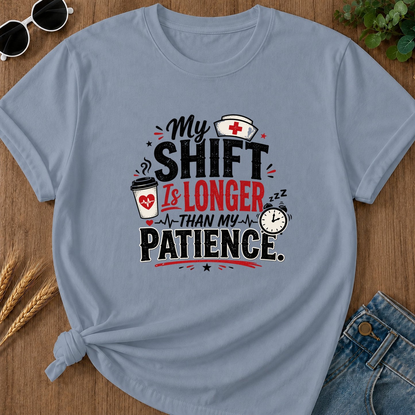 My Shift Is Longer T-Shirt - Blue Jean