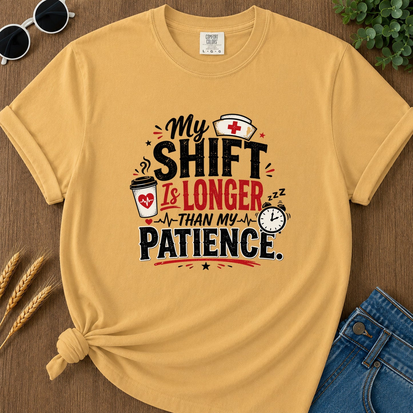 My Shift Is Longer T-Shirt - Mustard