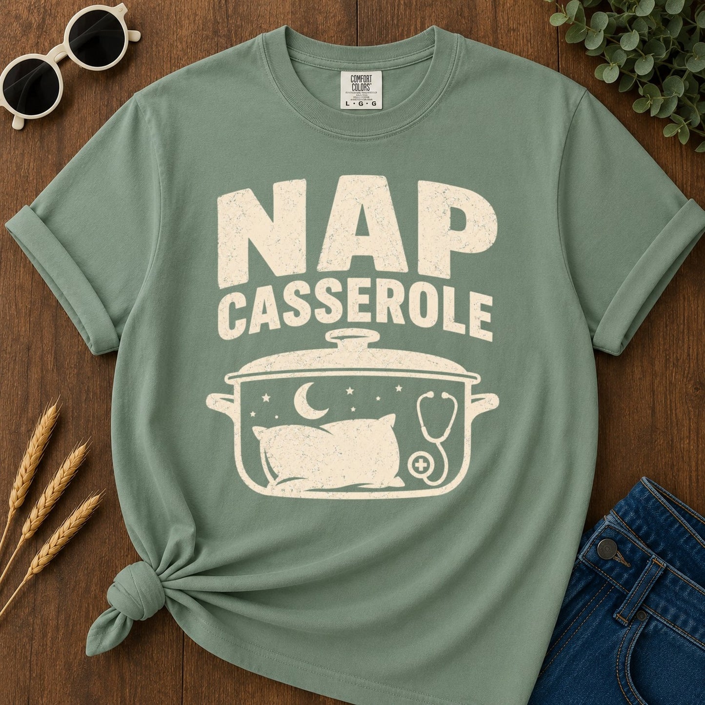 Nap Casserole 2 T-shirt - Light Green Mockup