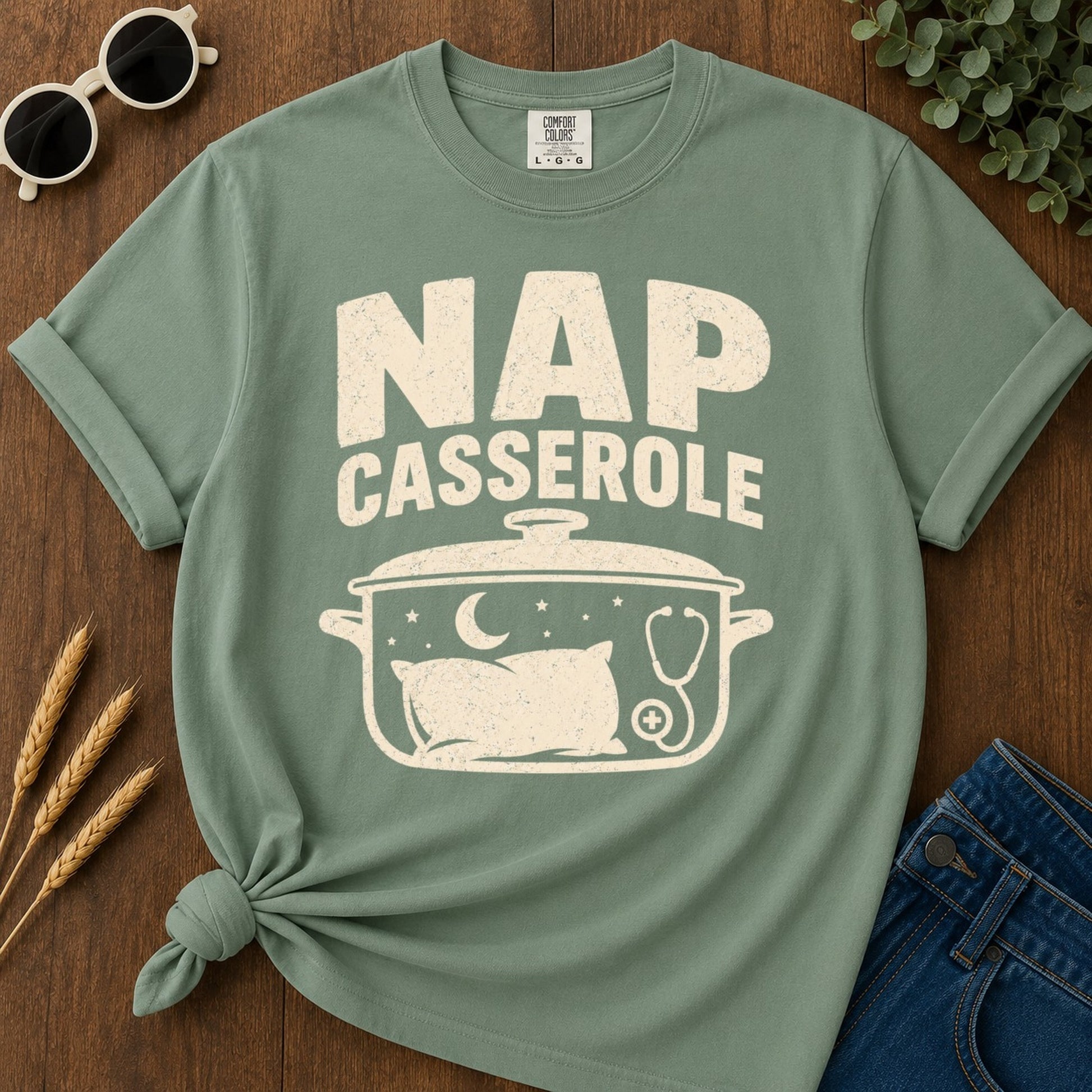 Nap Casserole 2 T-shirt - Light Green Mockup
