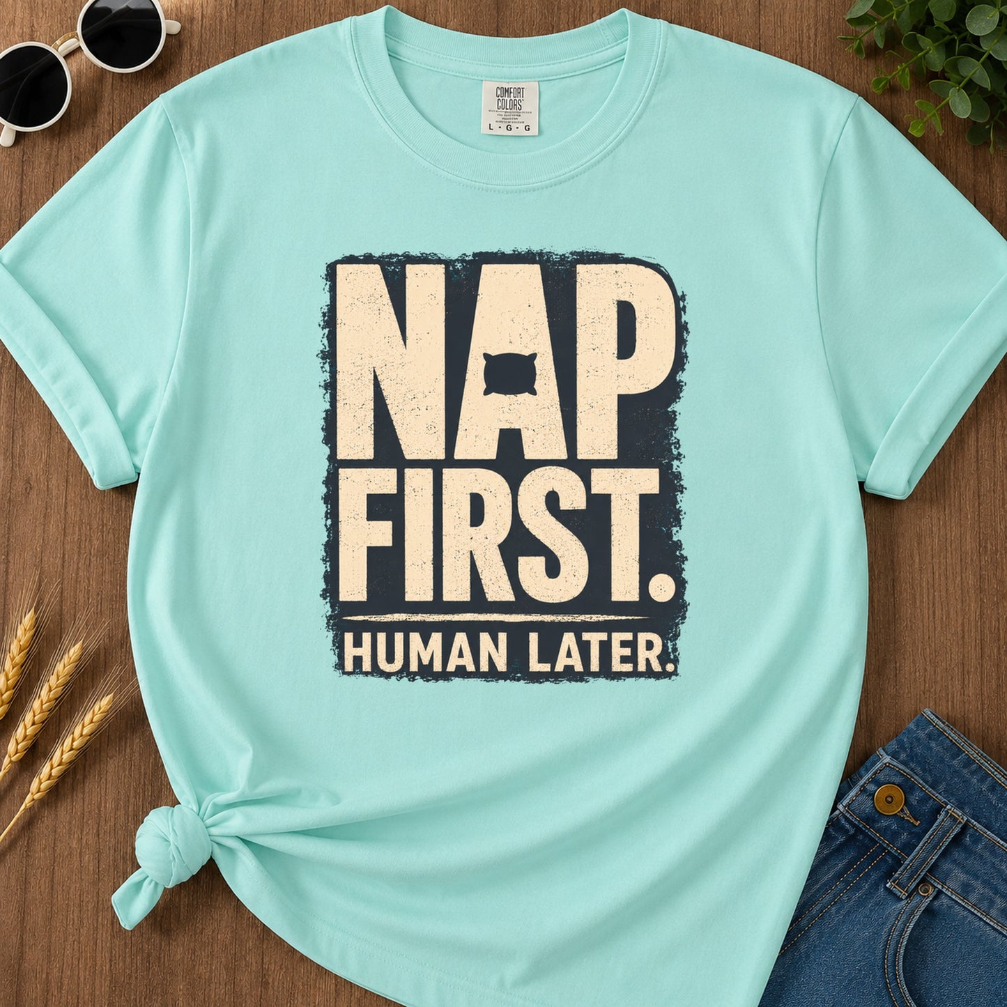 Nap First Human Later T-Shirt - Chalky Mint