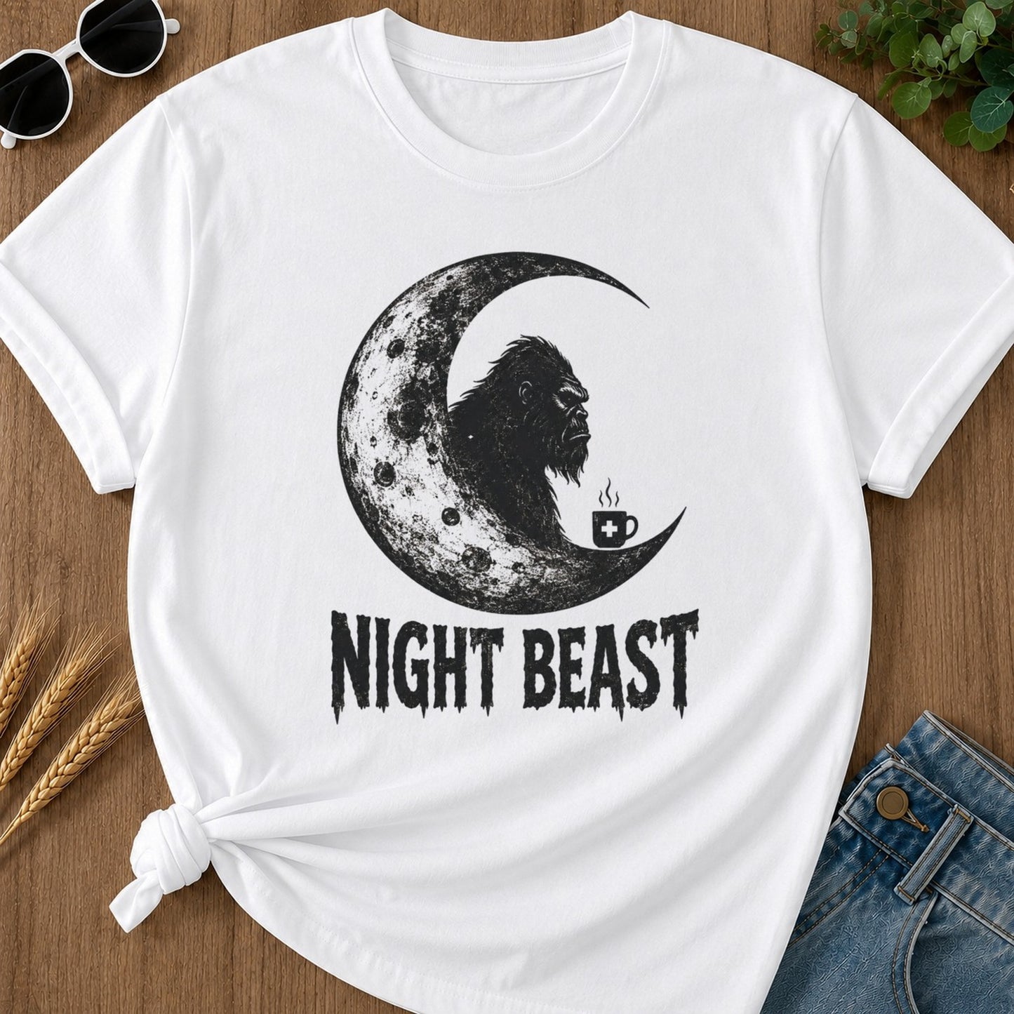 Night Beast T-shirt - White Mockup