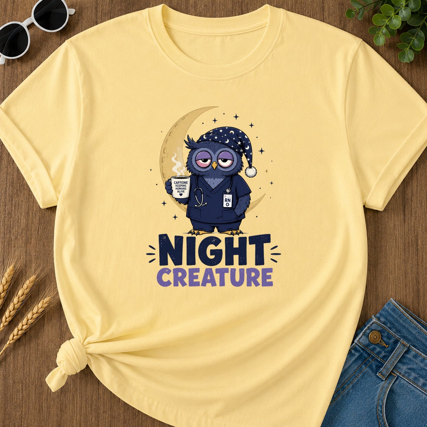Night Creature Caffeine T-Shirt - Butter