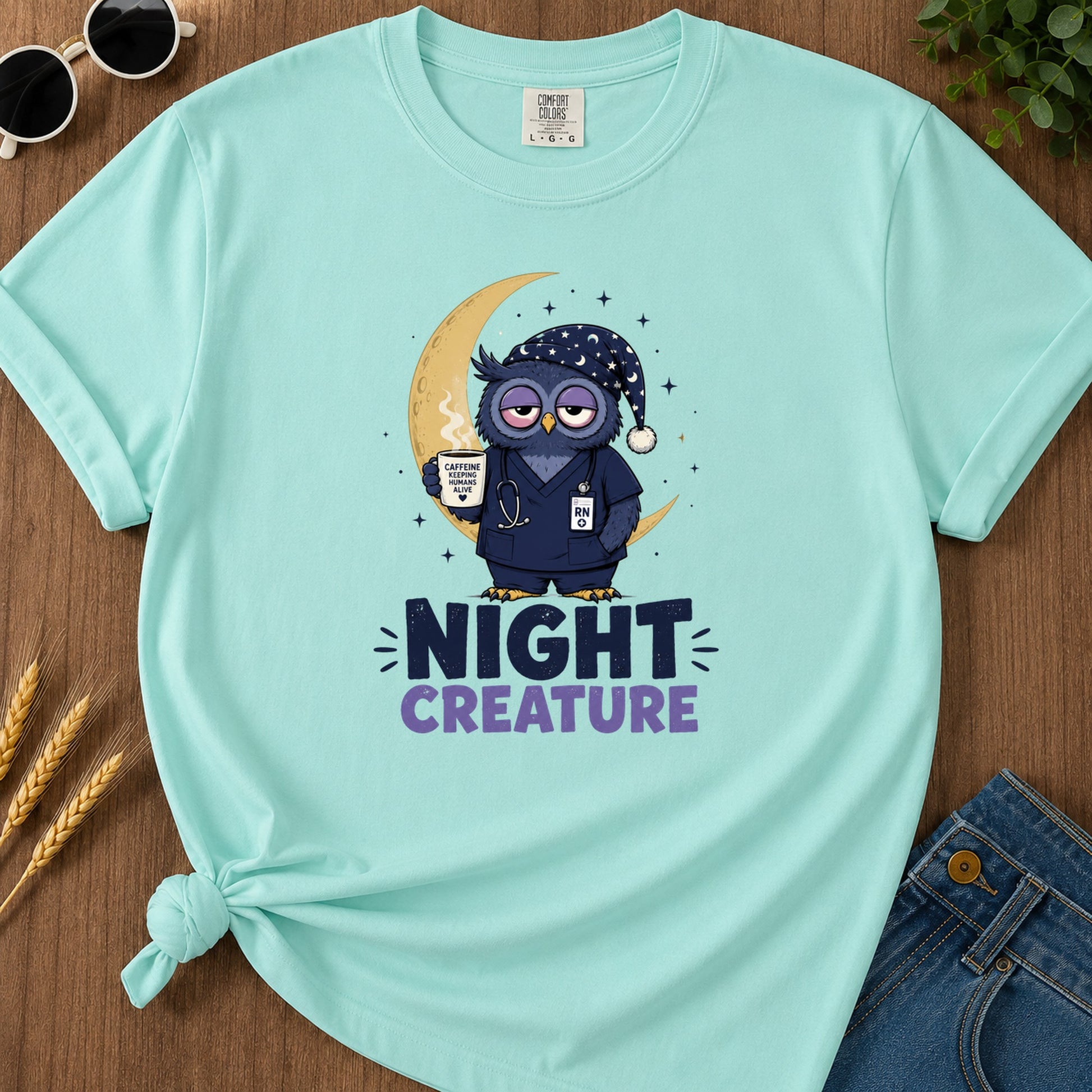 Night Creature Caffeine T-Shirt - Chalky Mint