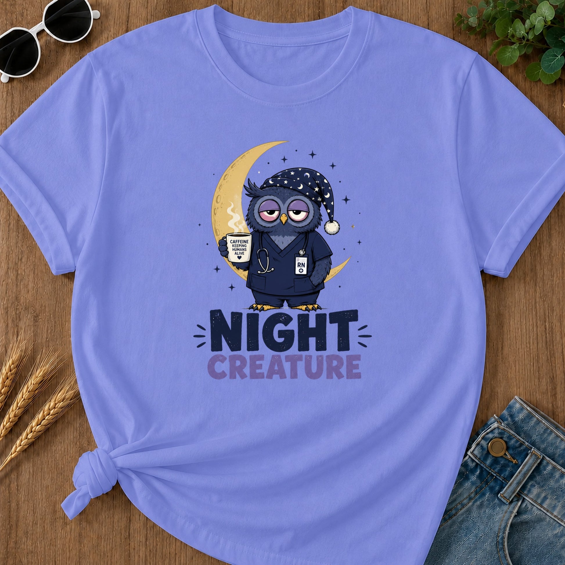 Night Creature Caffeine T-Shirt - Flo Blue