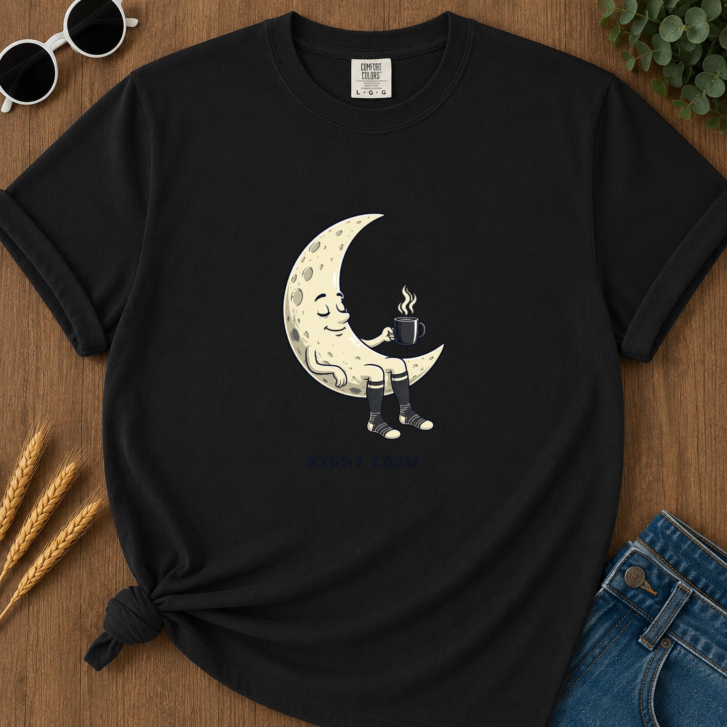 Night Crew Coffee Moon T-Shirt - Black