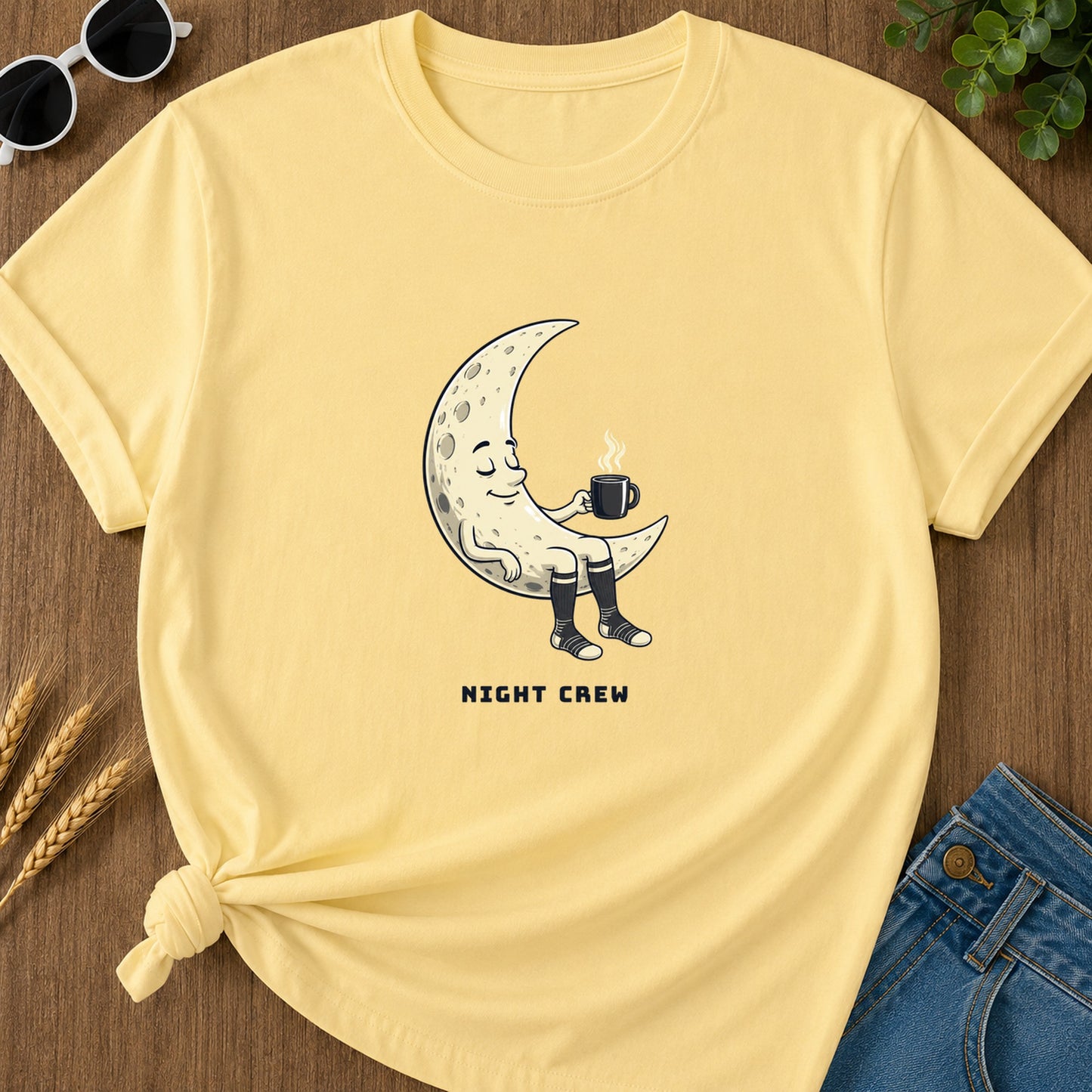 Night Crew Coffee Moon T-Shirt - Butter
