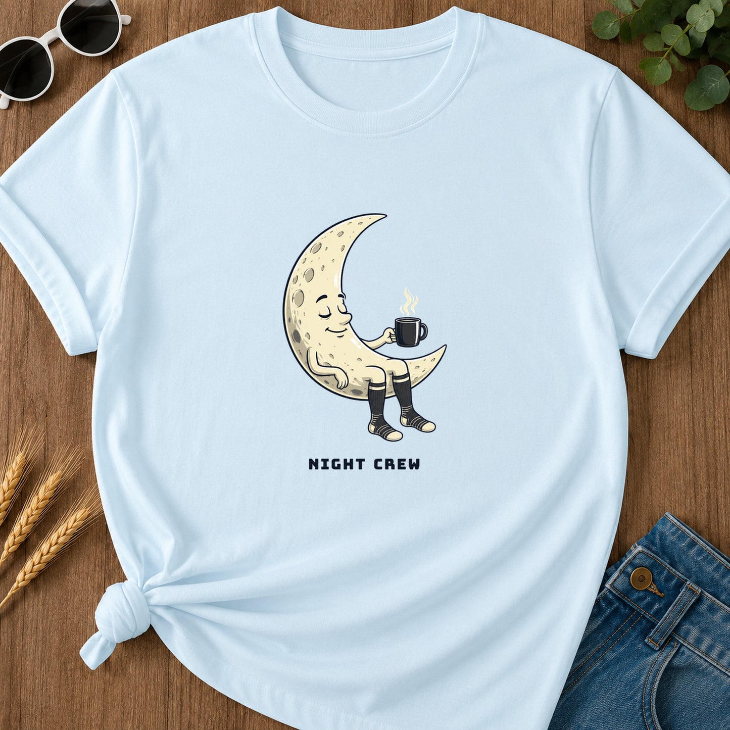 Night Crew Coffee Moon T-Shirt - Chambray