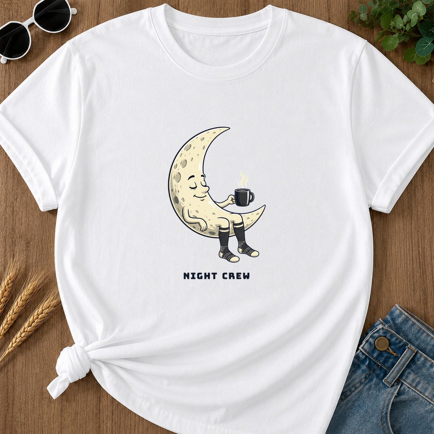 Night Crew Coffee Moon T-Shirt - White
