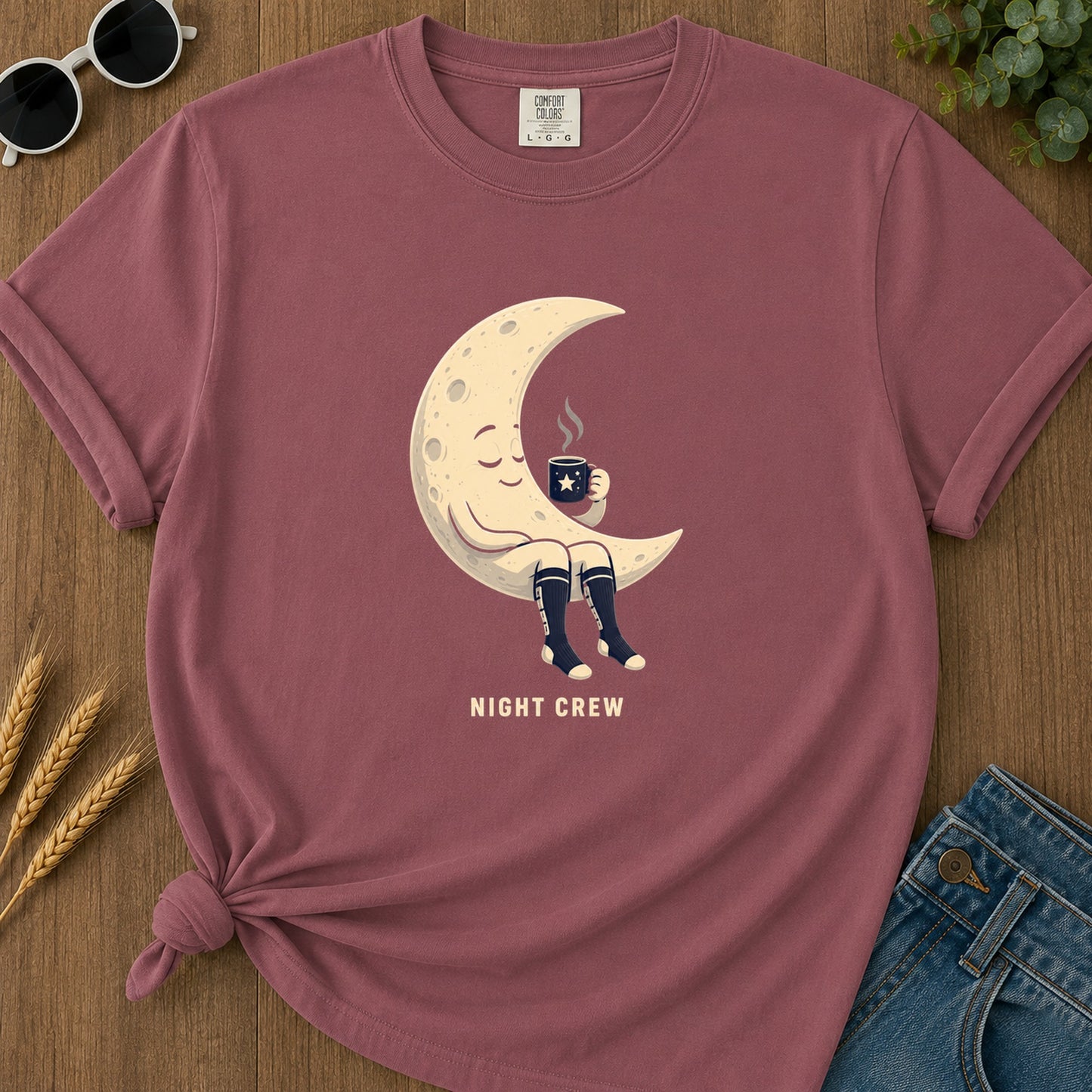Night Crew Moon Coffee T-Shirt - Brick