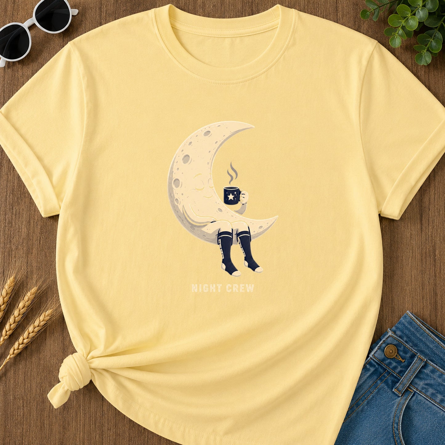Night Crew Moon Coffee T-Shirt - Butter