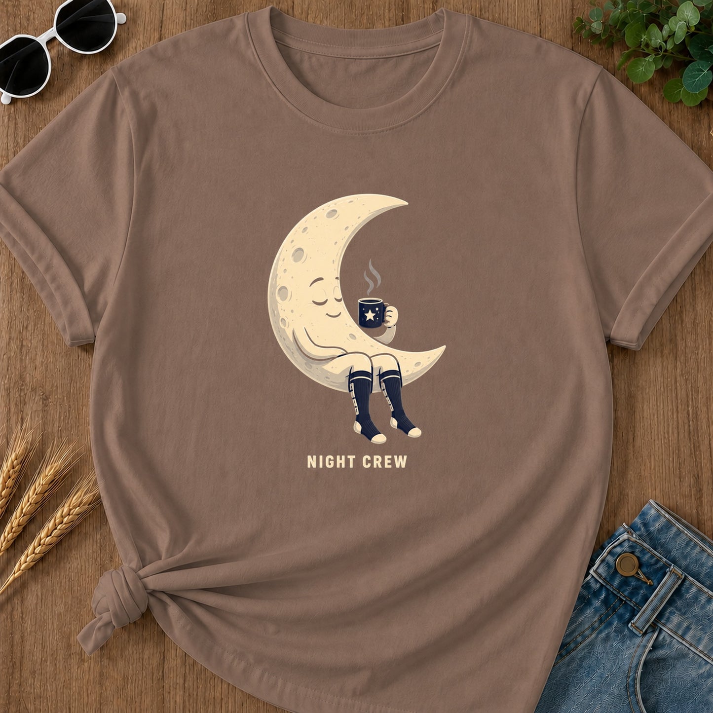 Night Crew Moon Coffee T-Shirt - Espresso