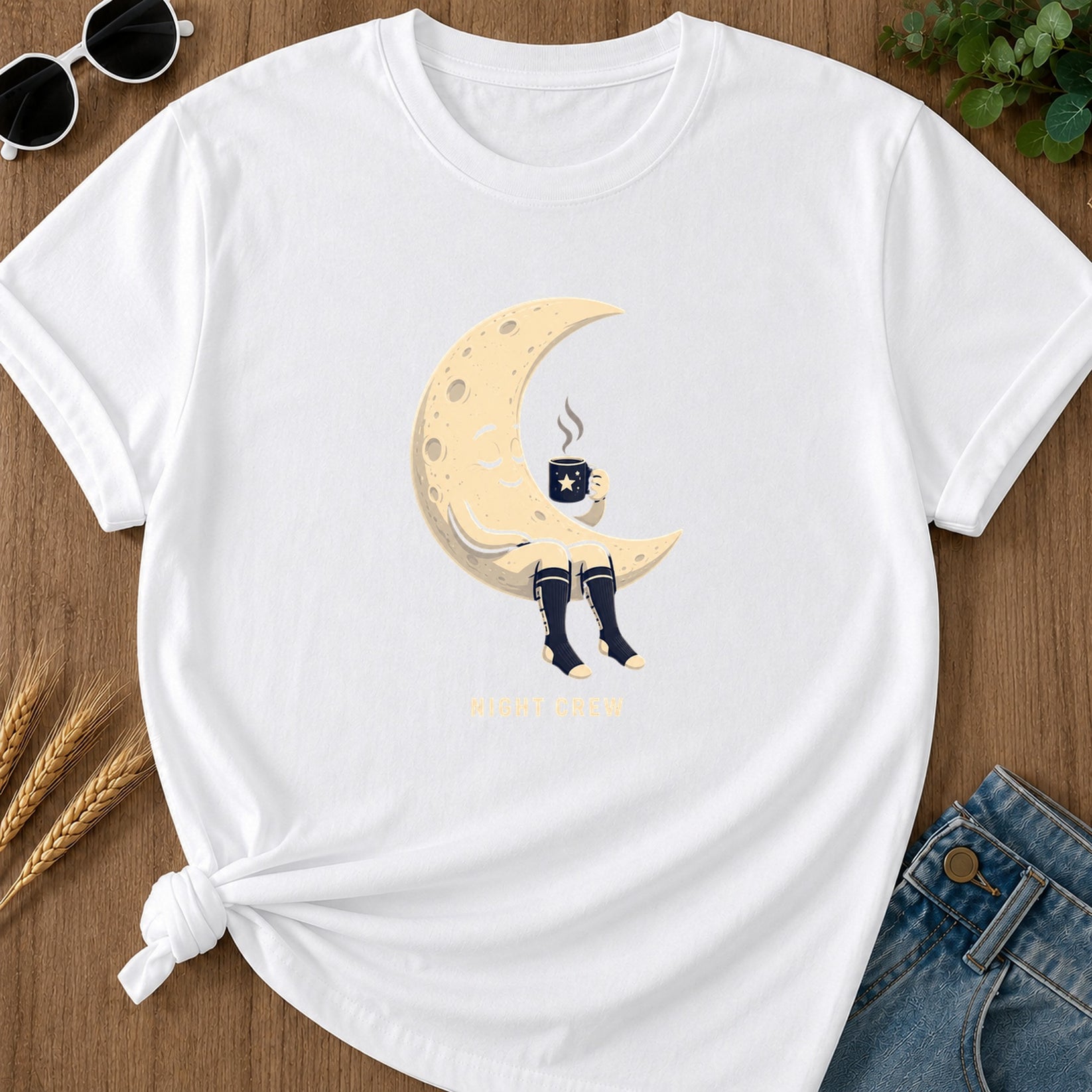 Night Crew Moon Coffee T-Shirt - White