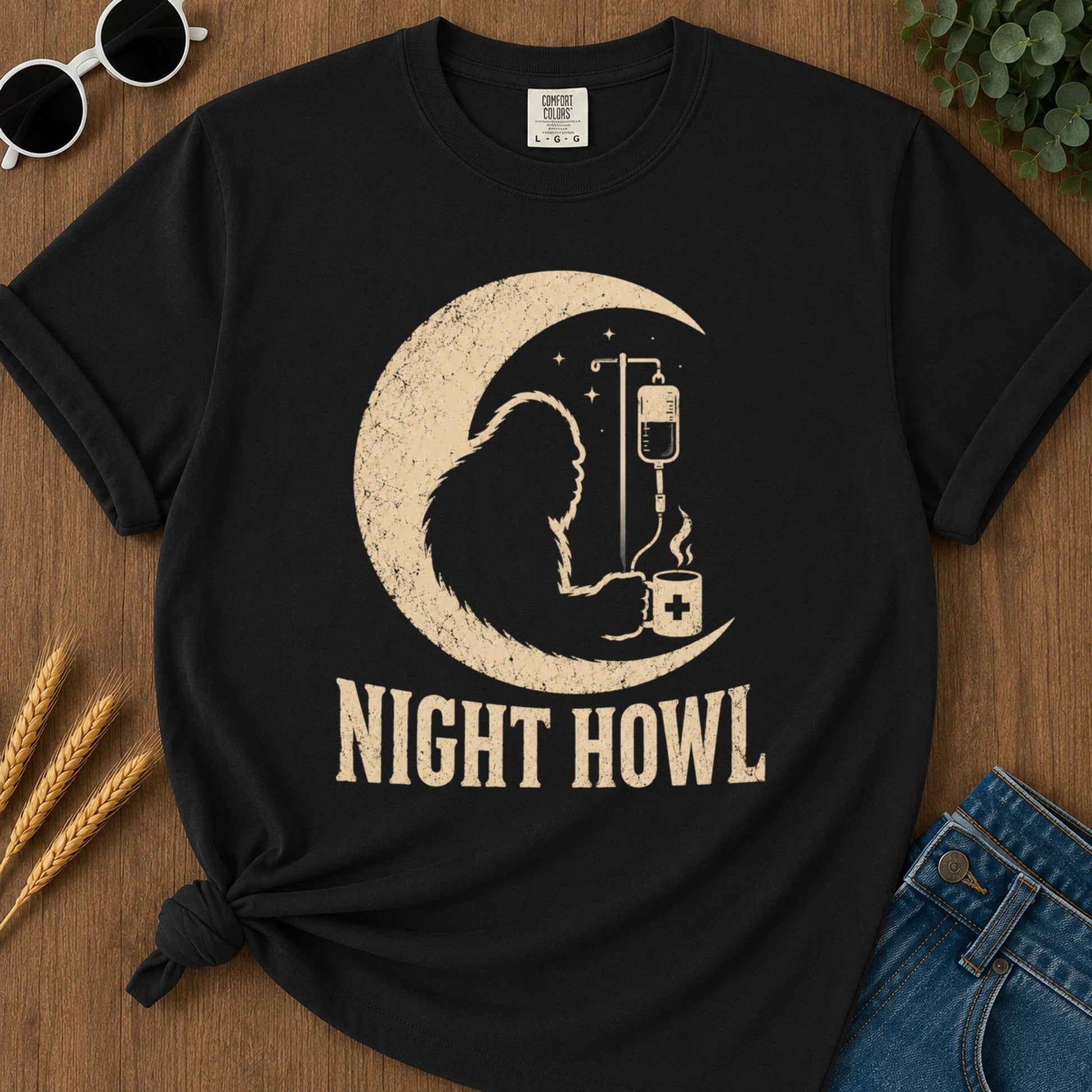 Night Howl T-shirt - Black Mockup