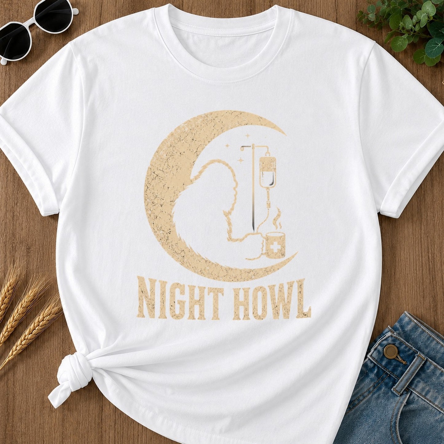 Night Howl T-shirt - White Mockup