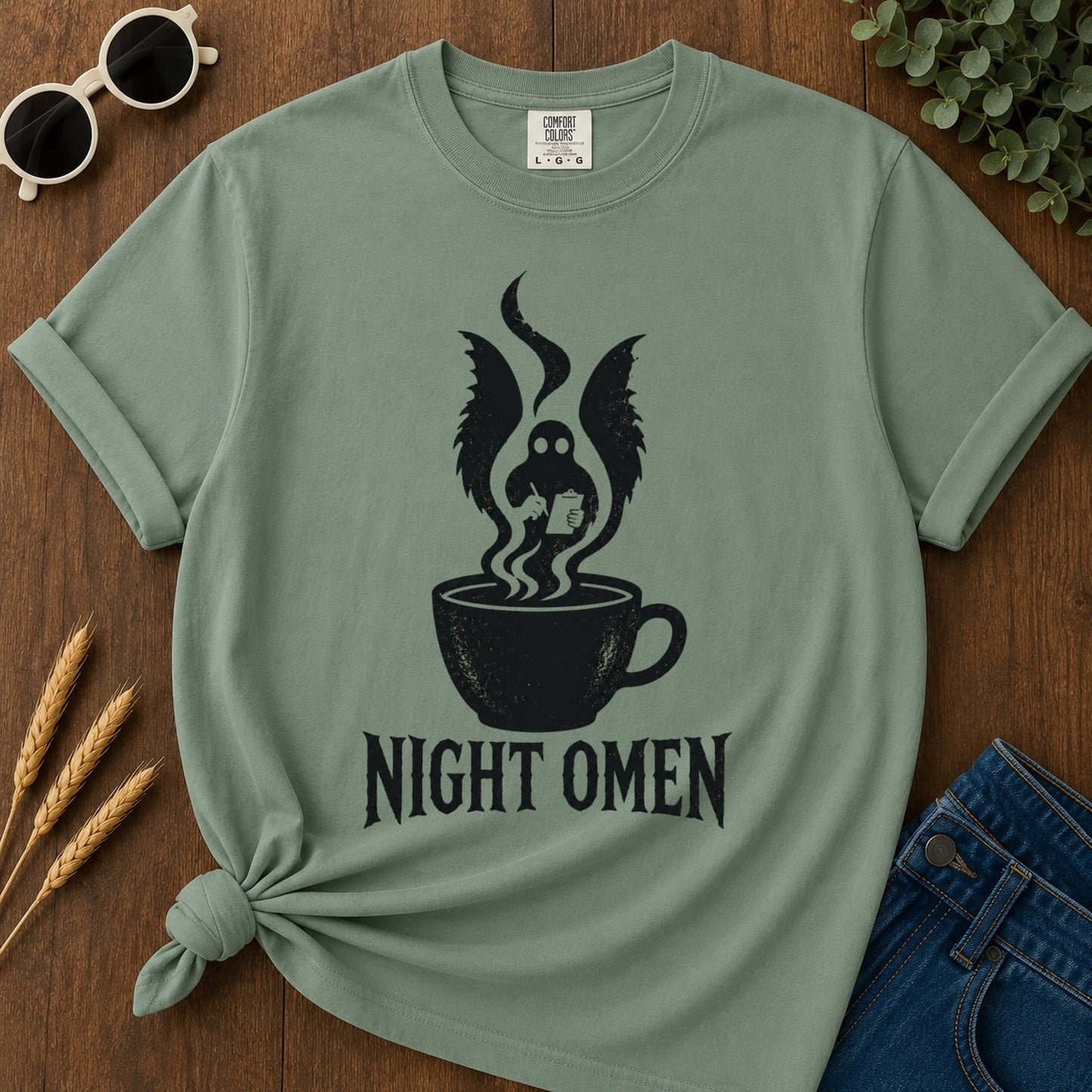 Night Omen T-shirt - Light Green Mockup