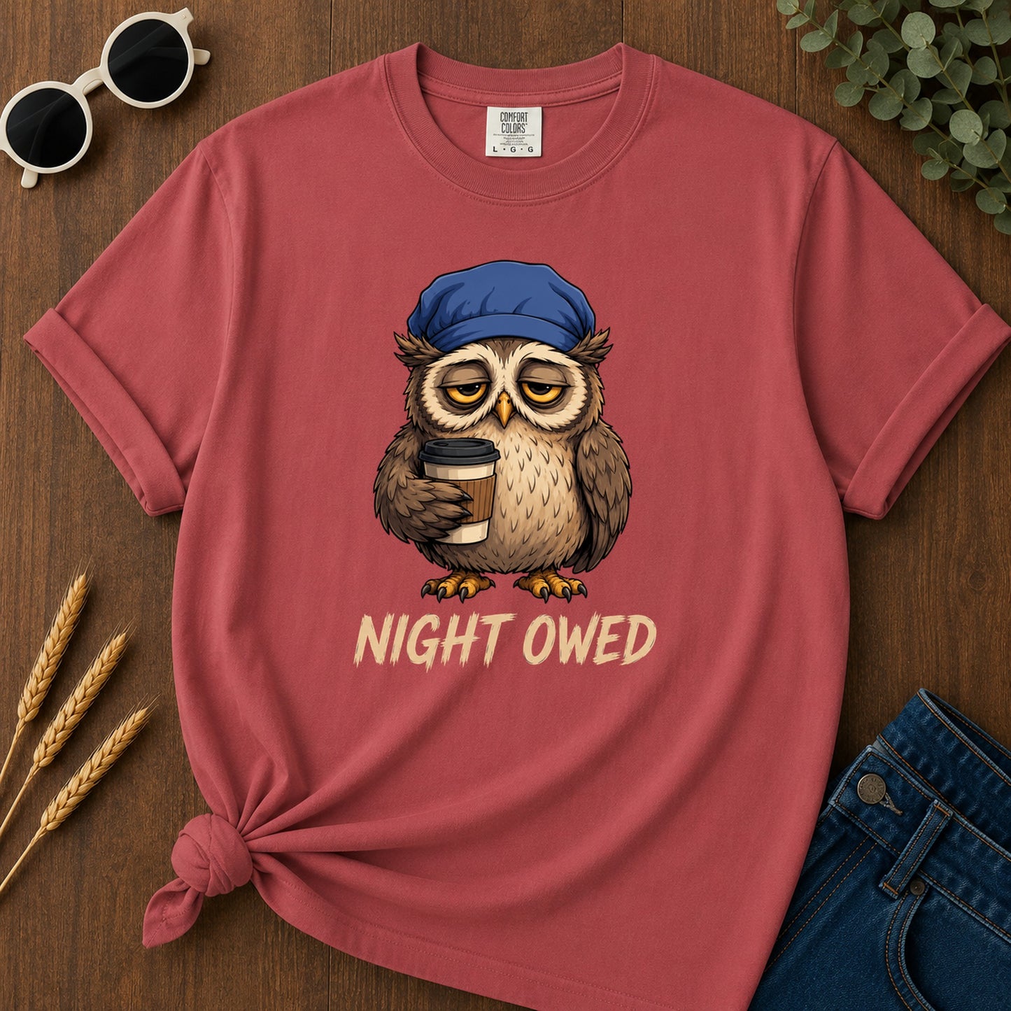 Night Owed T-Shirt - Crimson