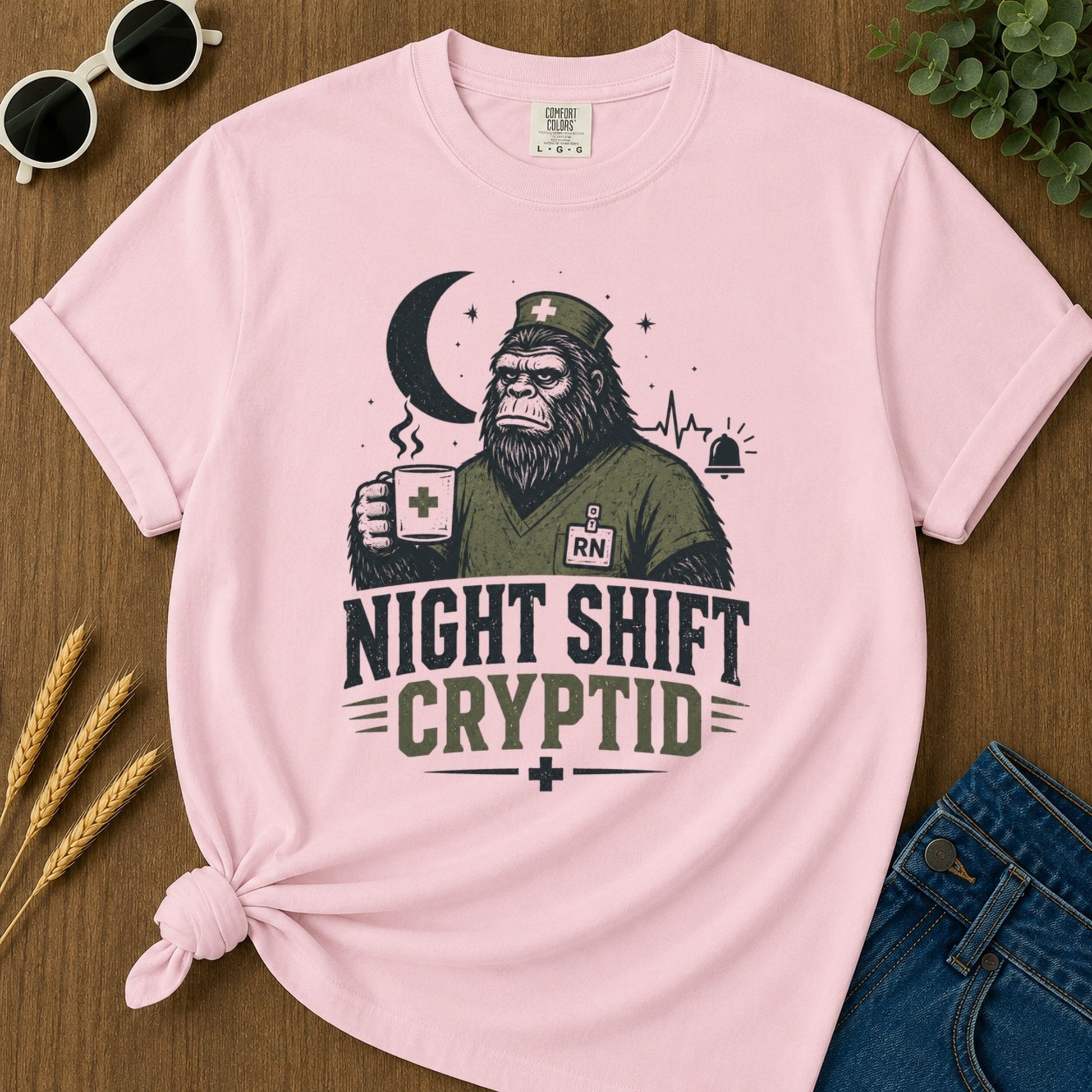 Night Shift Cryptid T-shirt - Blossom Mockup