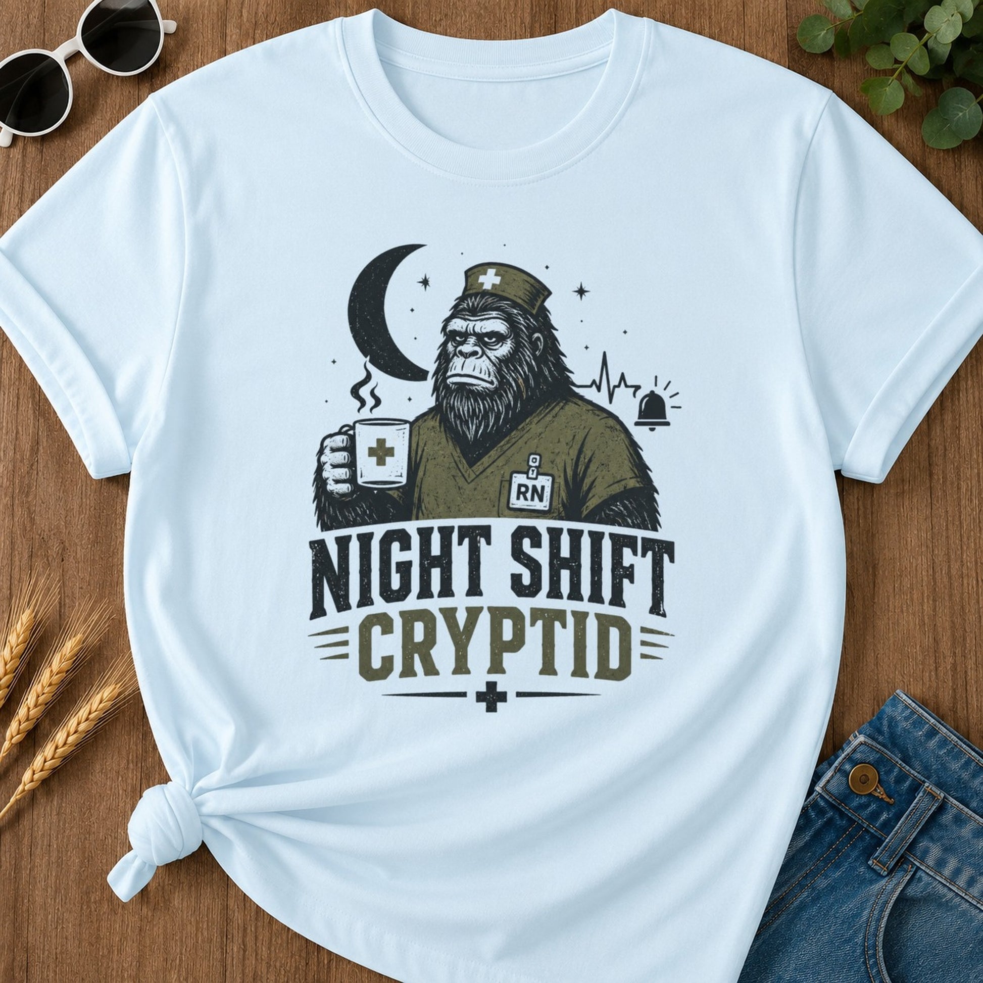 Night Shift Cryptid T-shirt - Chambray Mockup