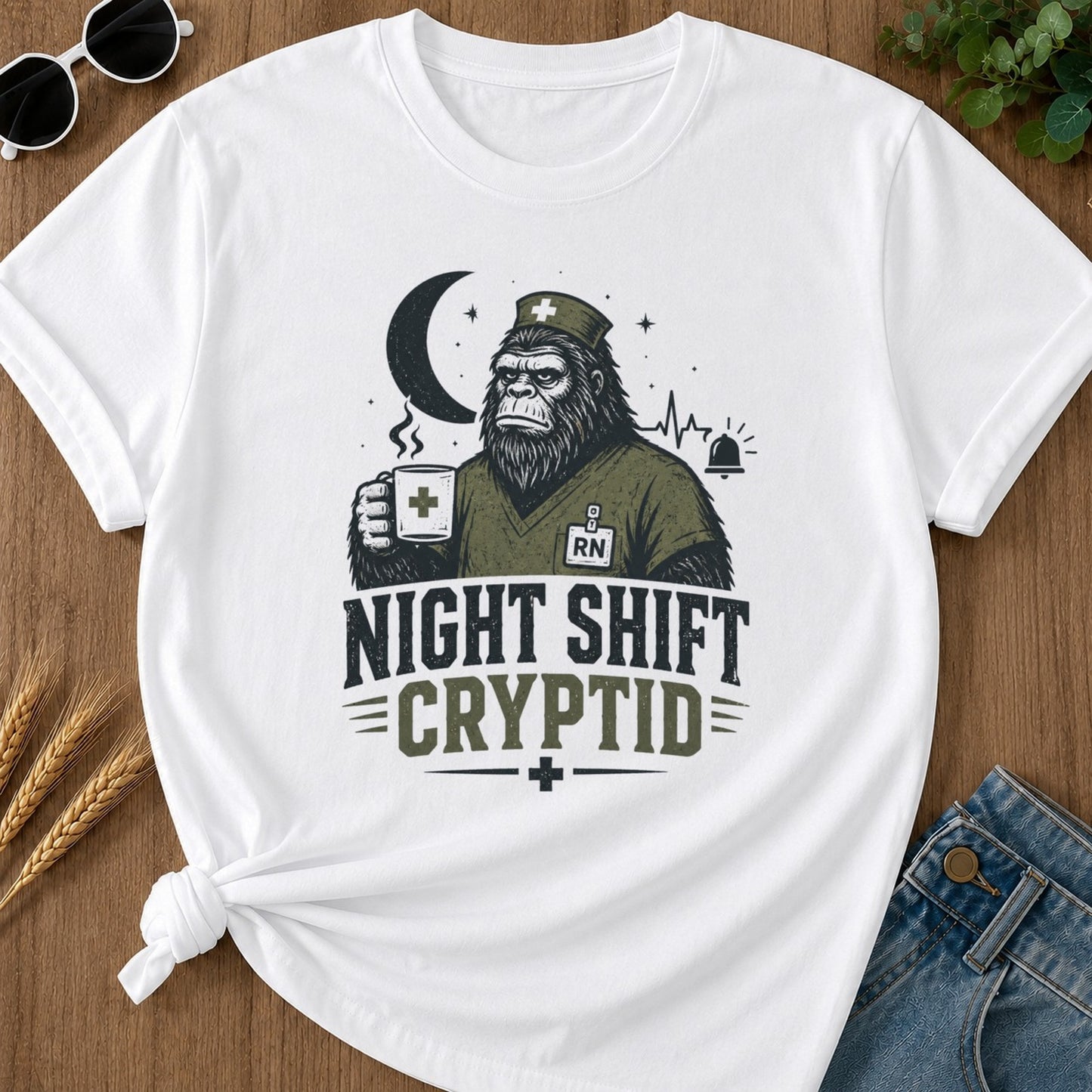 Night Shift Cryptid T-shirt - White Mockup