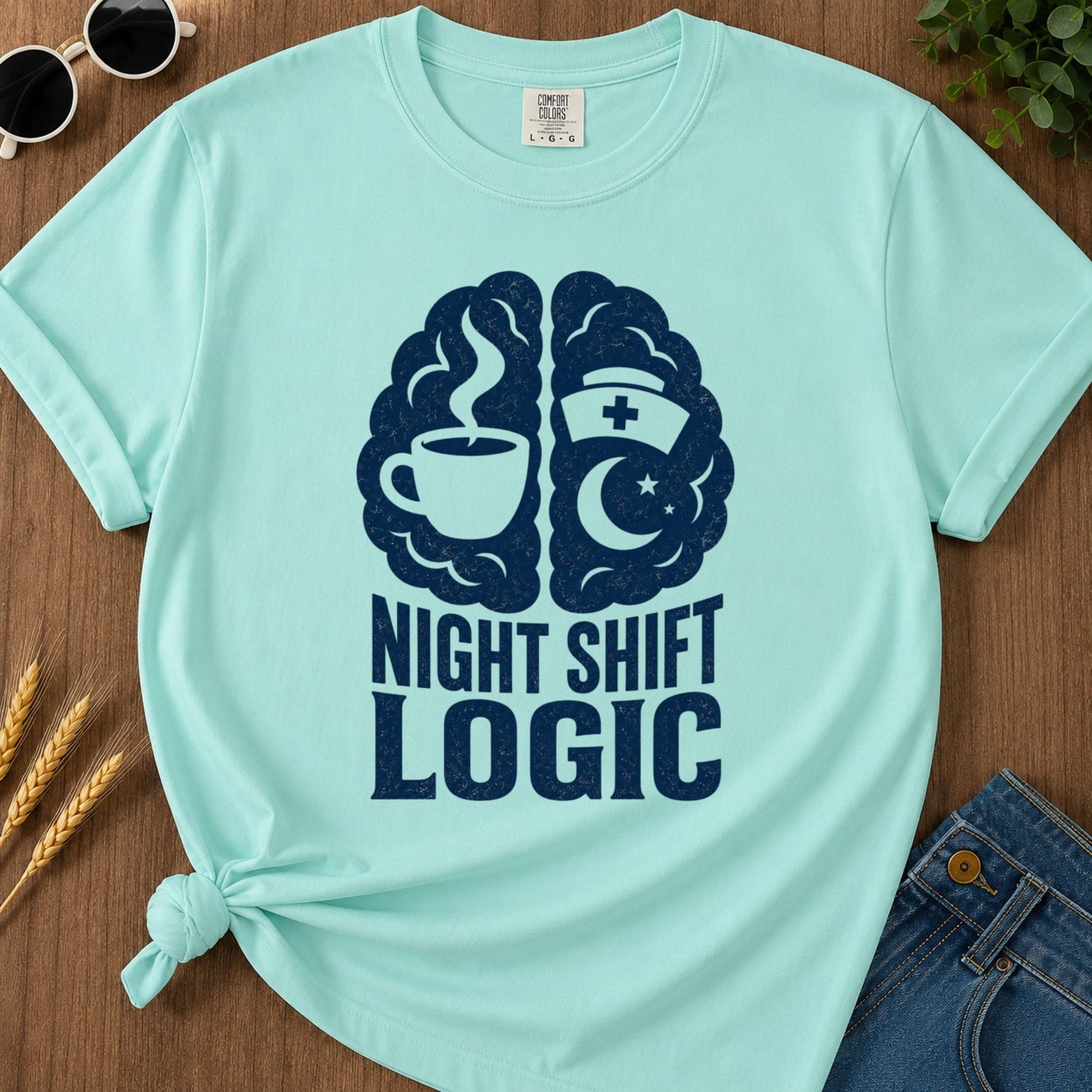 Night Shift Logic T-shirt - Chalky Mint Mockup