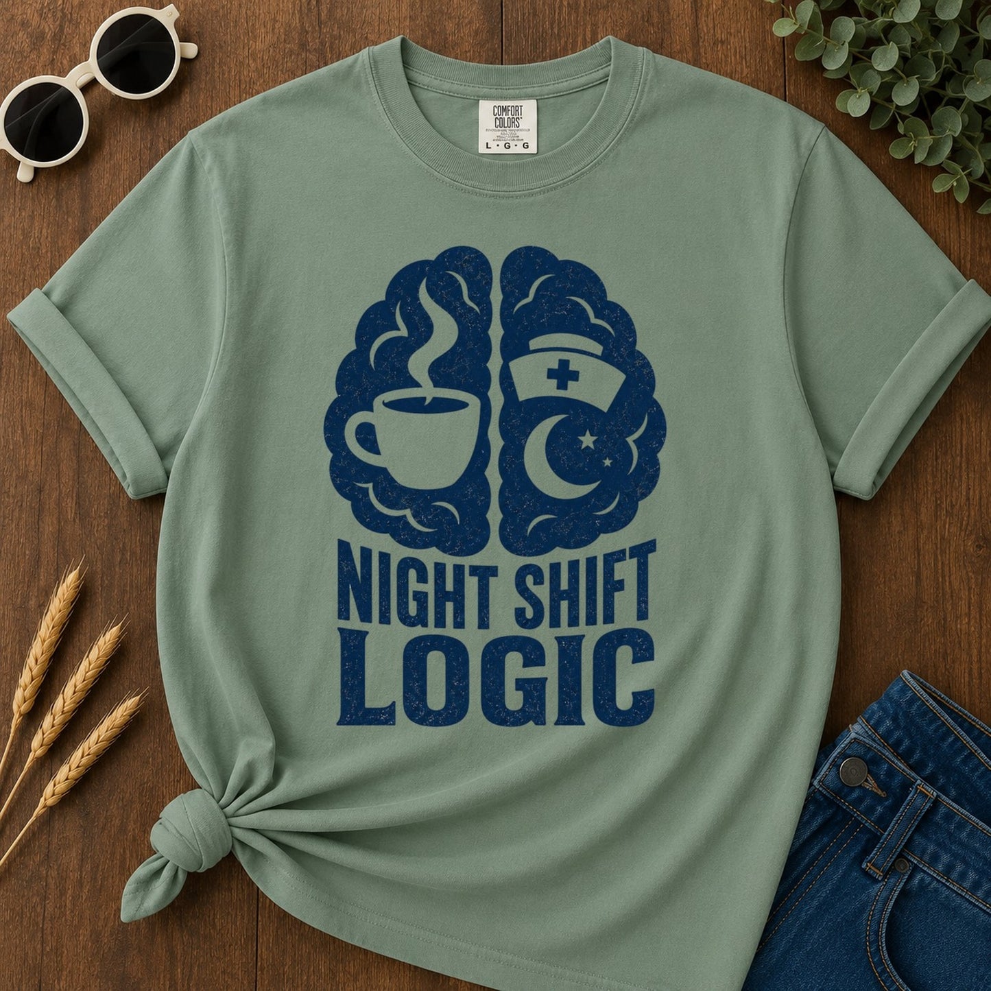 Night Shift Logic T-shirt - Light Green Mockup