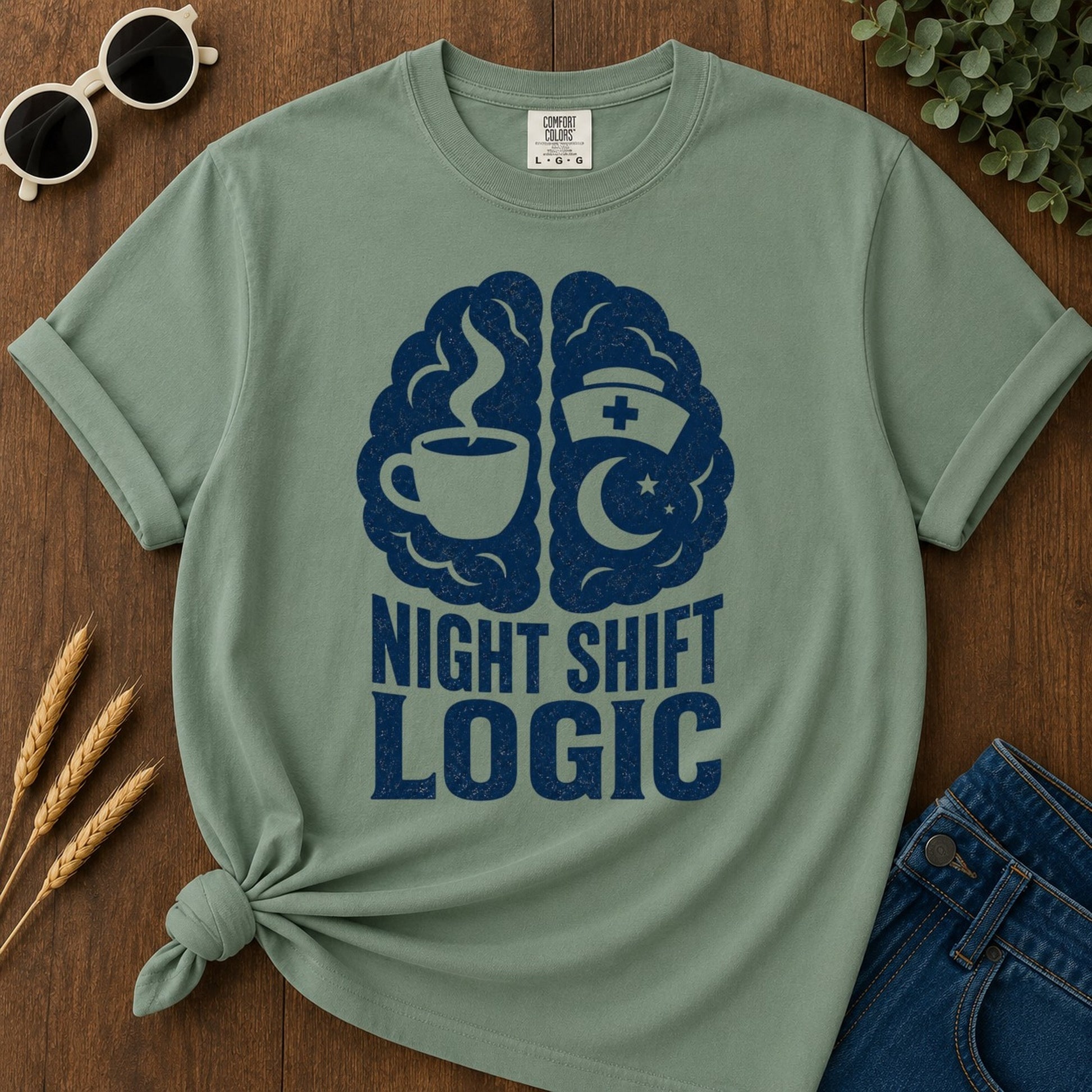 Night Shift Logic T-shirt - Light Green Mockup