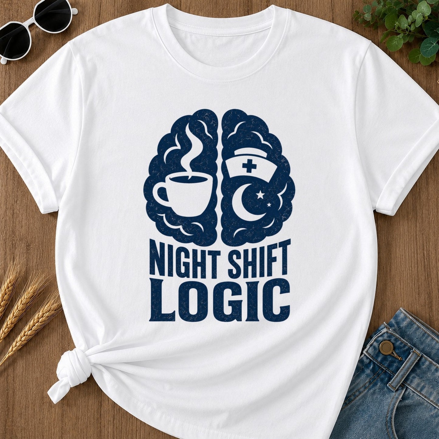Night Shift Logic T-shirt - White Mockup